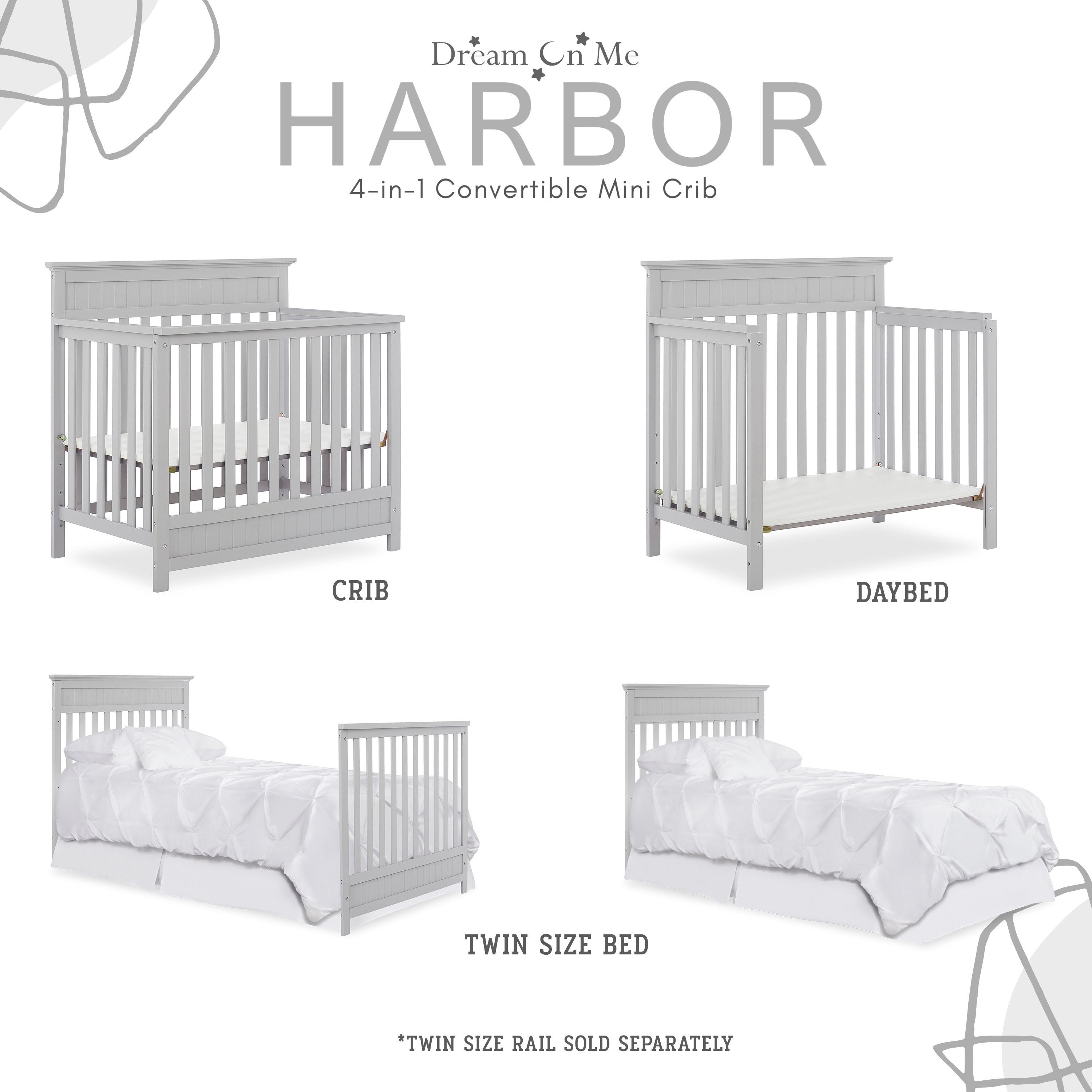 Dream On Me Harbor 4-in-1 Convertible Mini Crib
