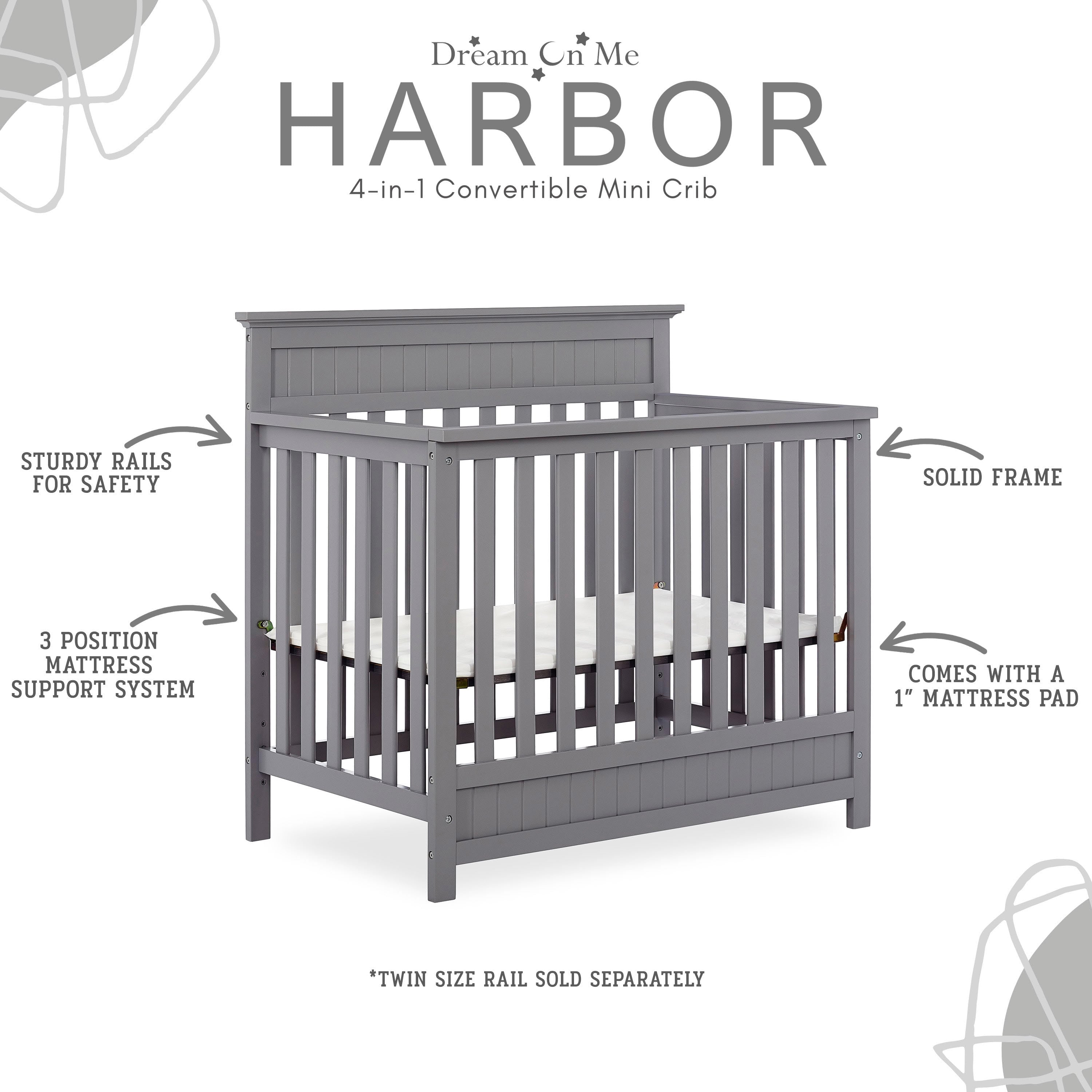 Dream On Me Harbor 4-in-1 Convertible Mini Crib
