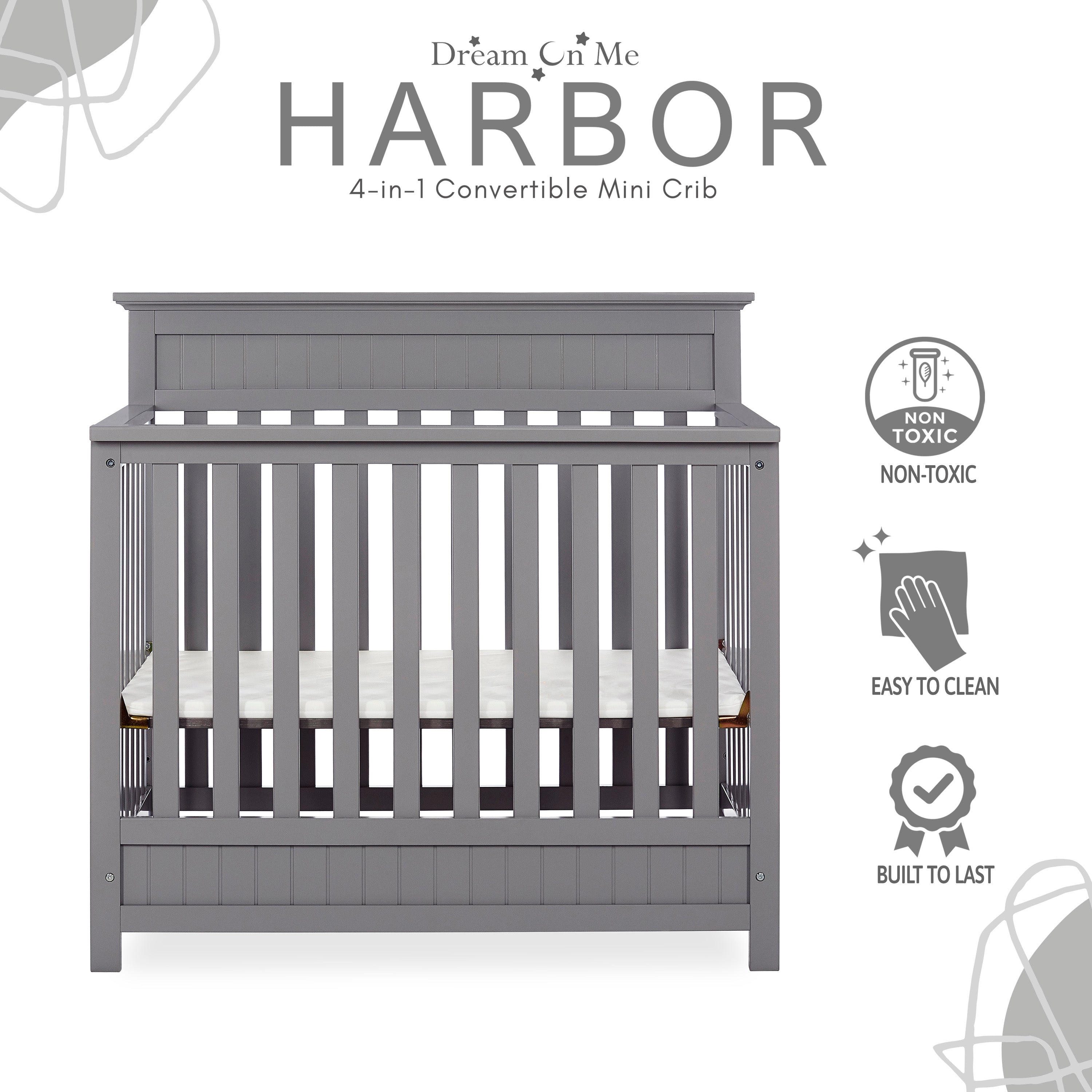 Dream On Me Harbor 4-in-1 Convertible Mini Crib
