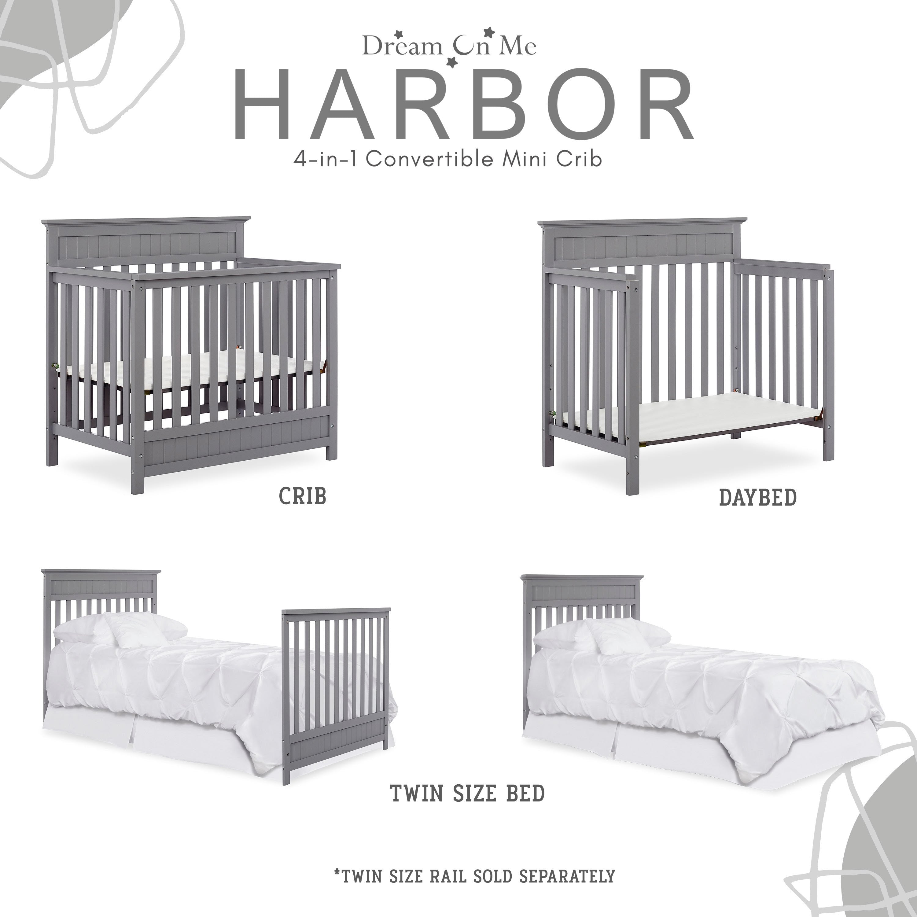 Dream On Me Harbor 4-in-1 Convertible Mini Crib