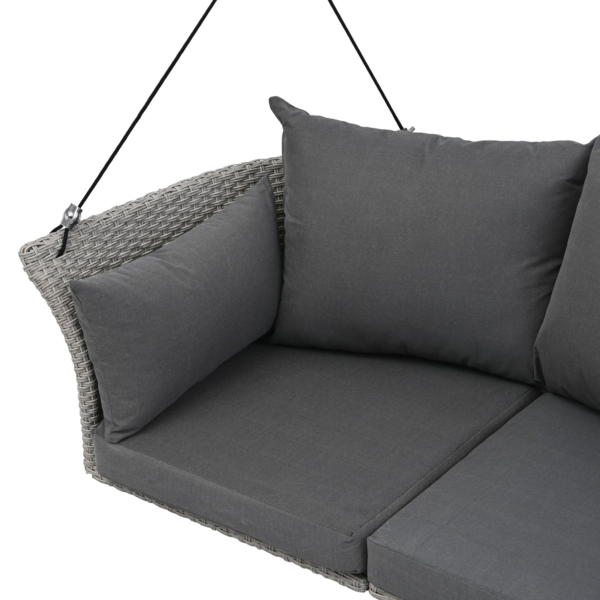 2-Person Rattan Woven Swing Chair, Gray Wicker And Cushion