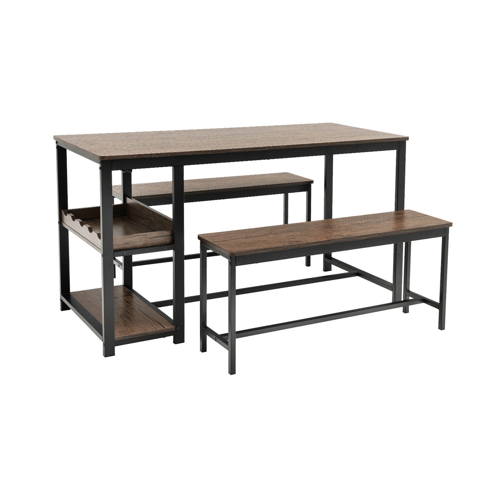 3 Pieces Dining Table Set for 4 with Wine Rack - Brown