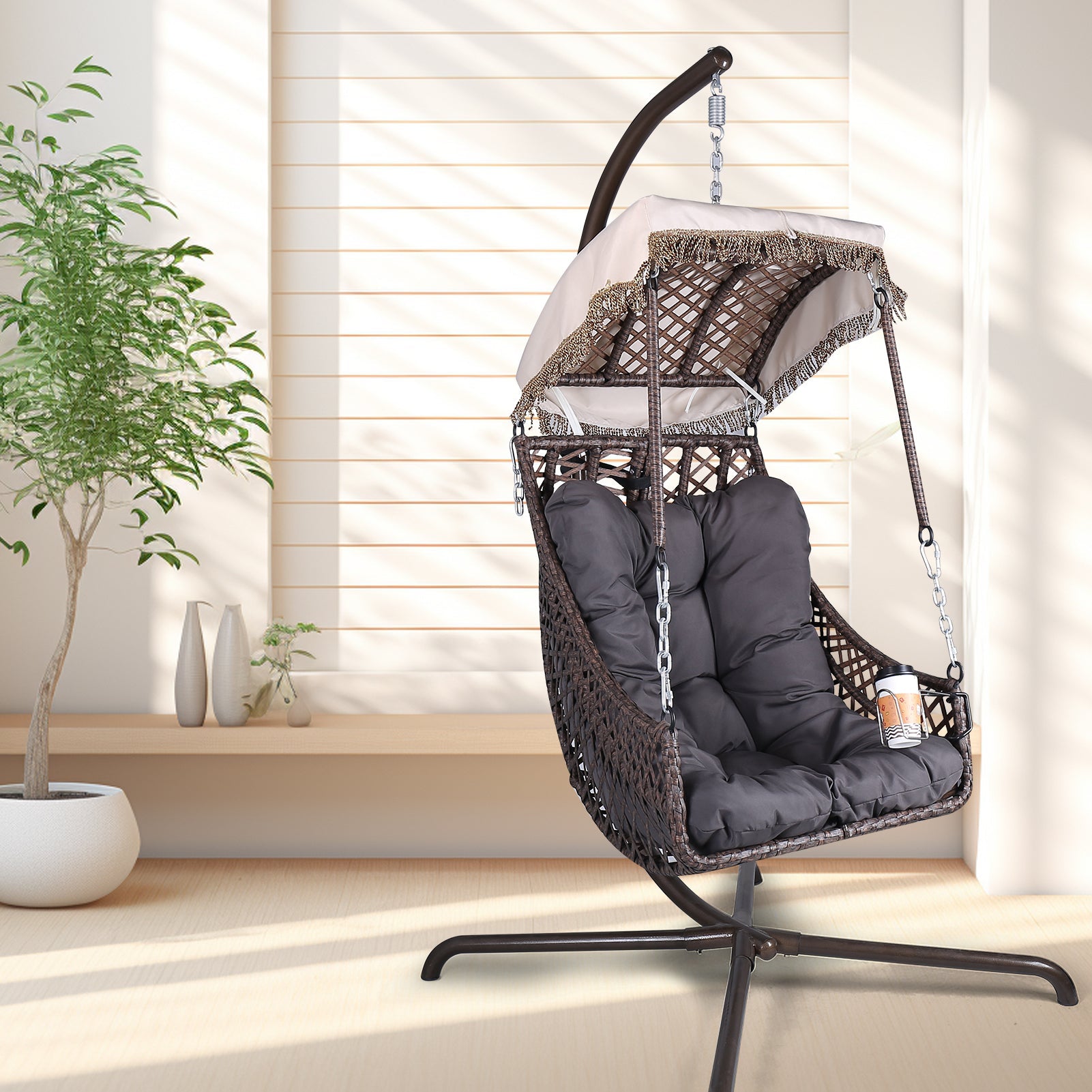 Swing Egg Chair with Stand, Rattan Frame, Hammock Chair