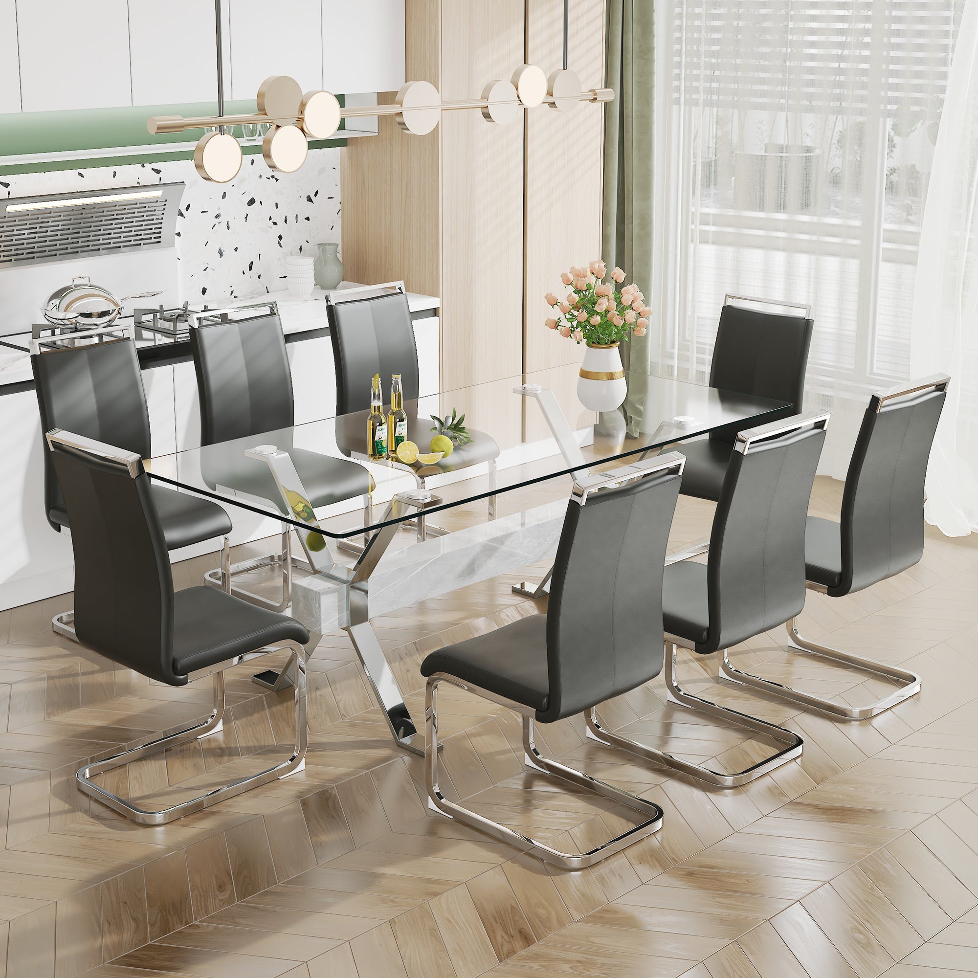 Modern Tempered Glass Dining Table 79 ''x39'' x 30 '' 1105