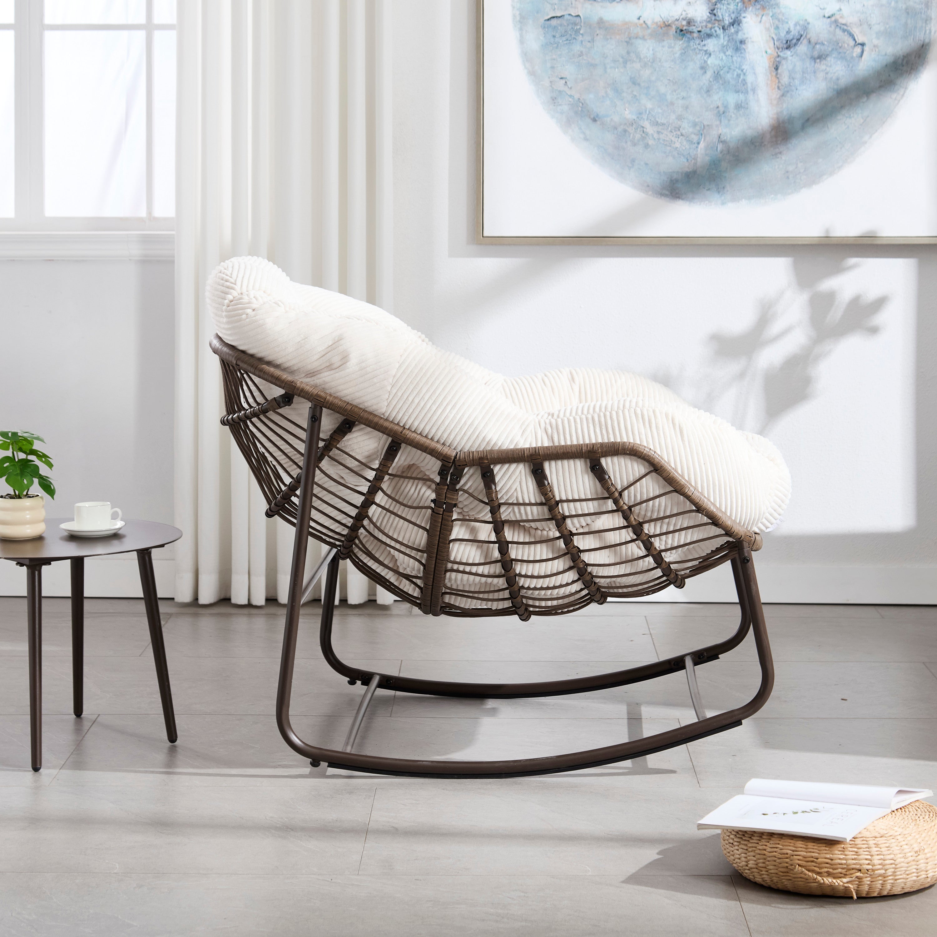 Outdoor Rattan Rocking Chair, White