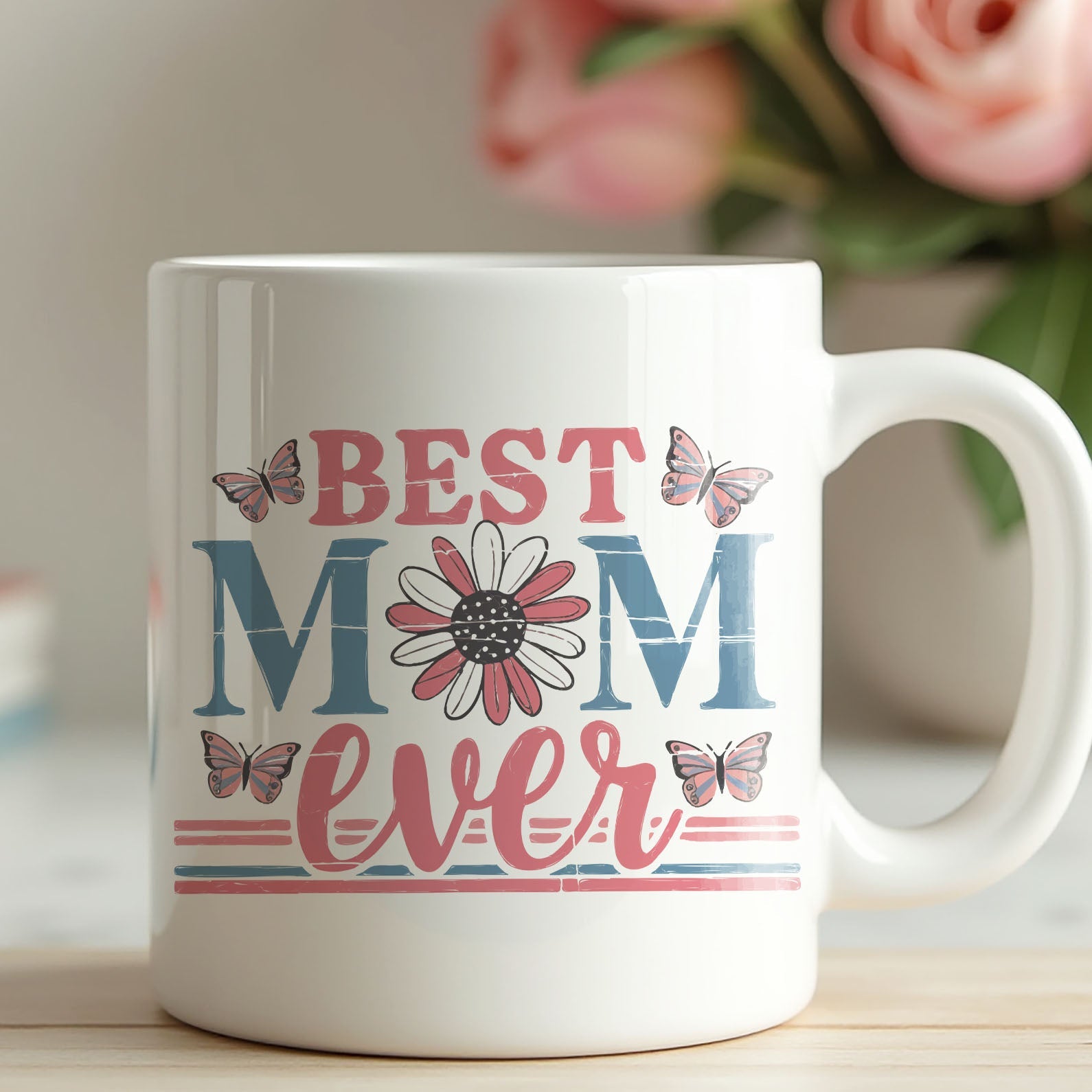 Best Mom Ever Mug, Floral Butterfly White Mug Accent Mug, Mother's Day Gift, Gift for Mom, Gift for Wife 682132