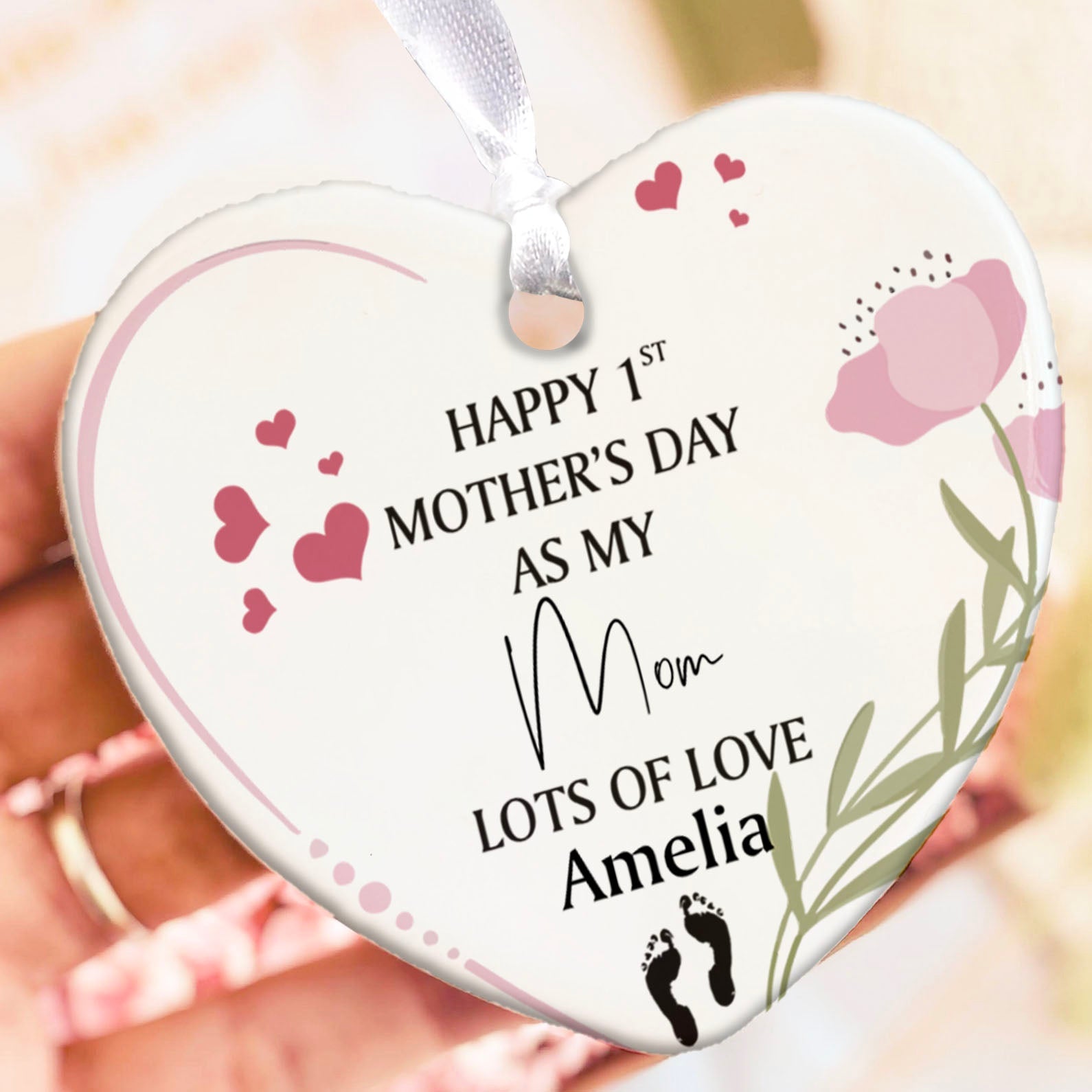 Happy 1st Mother's Day Present Ornament, Personalized Custom Name Mothers Day Ceramic Ornament, Family Gift, Gift for Mom, Gift for Wife 682137