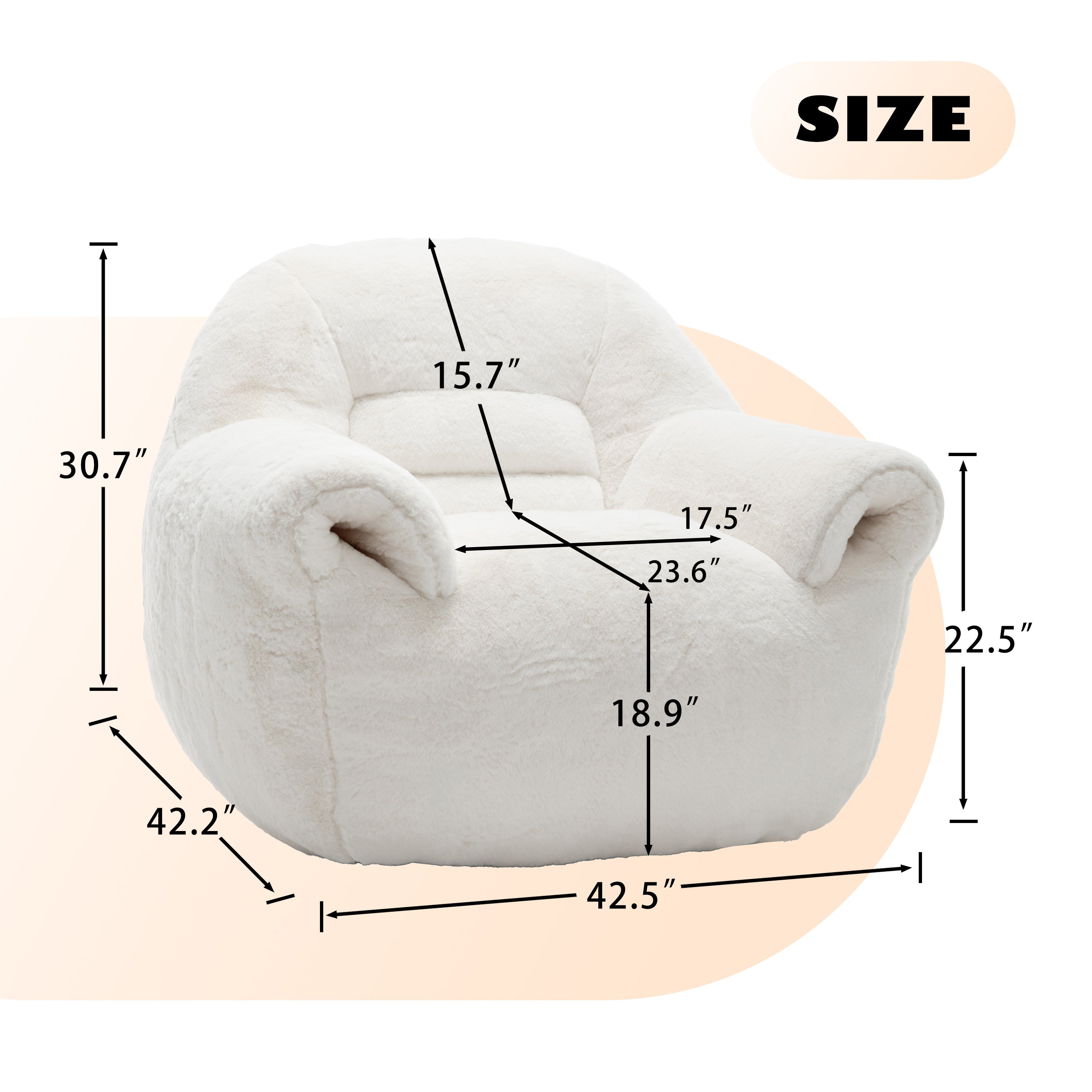 Bean Bag Chair, Comfy Bean Bag Sofa with Back Support - White