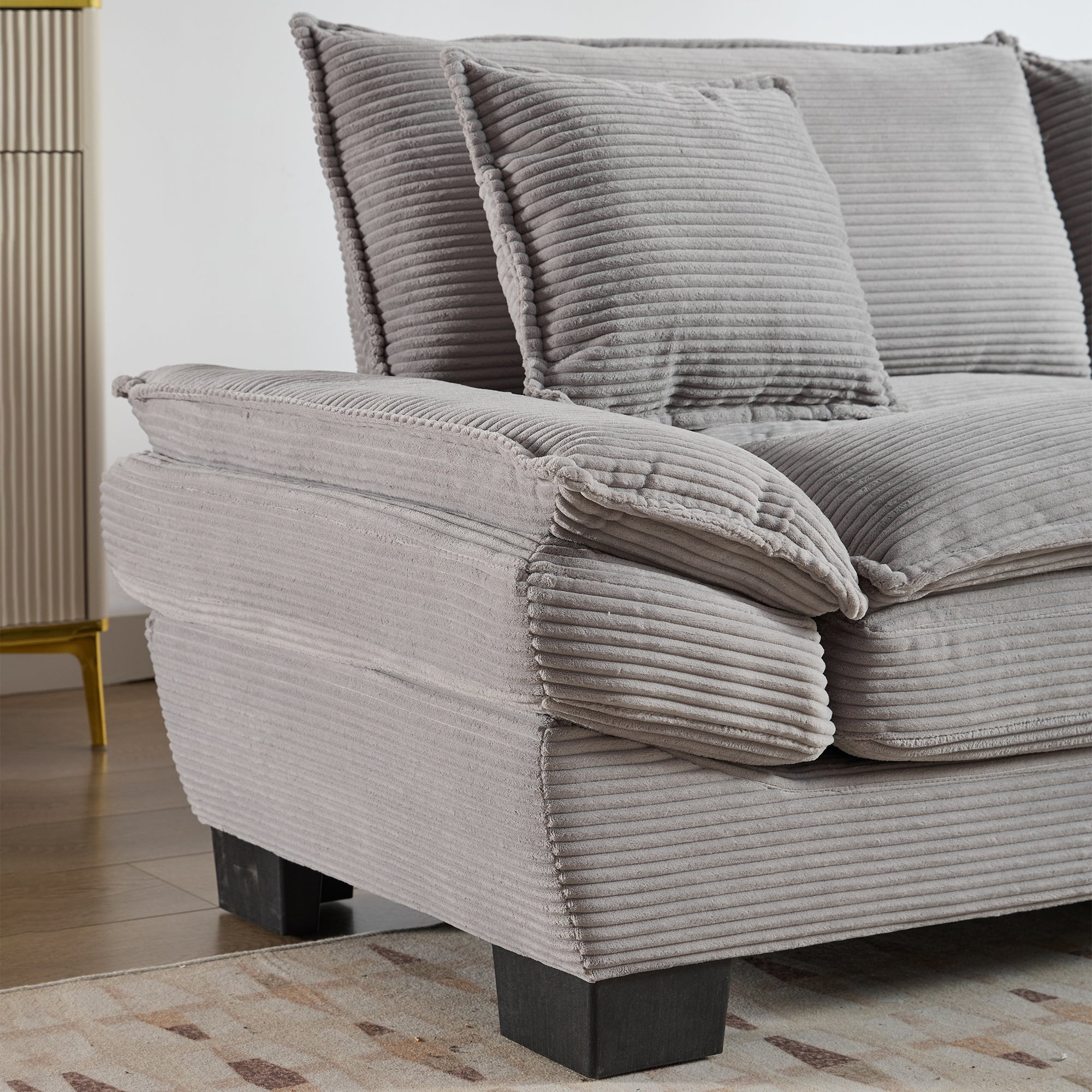 Corduroy Sofa Sleeper Couch with Pillows - Light Grey