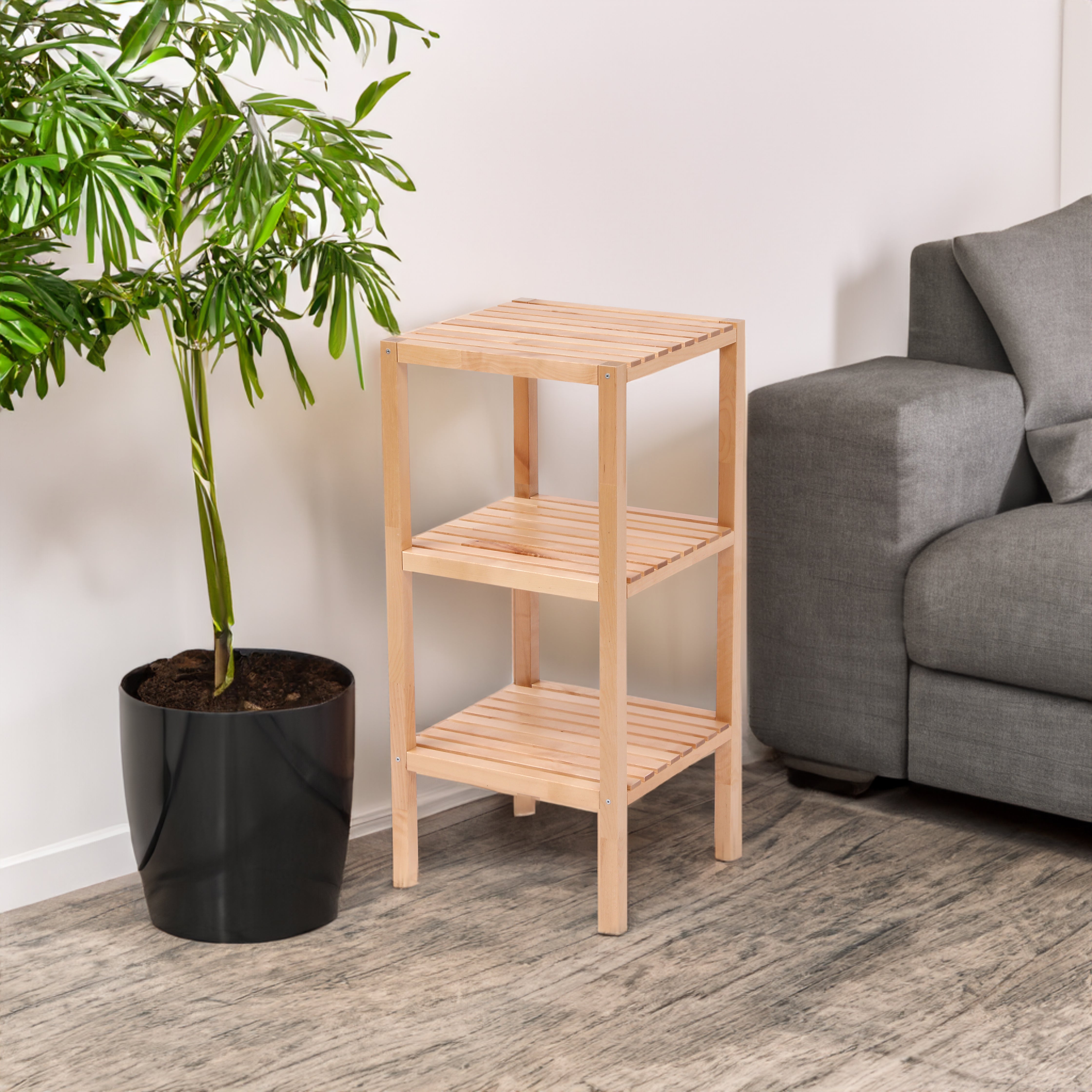 3-Tier Birch Bathroom Shelf, Multifunctional Storage Rack