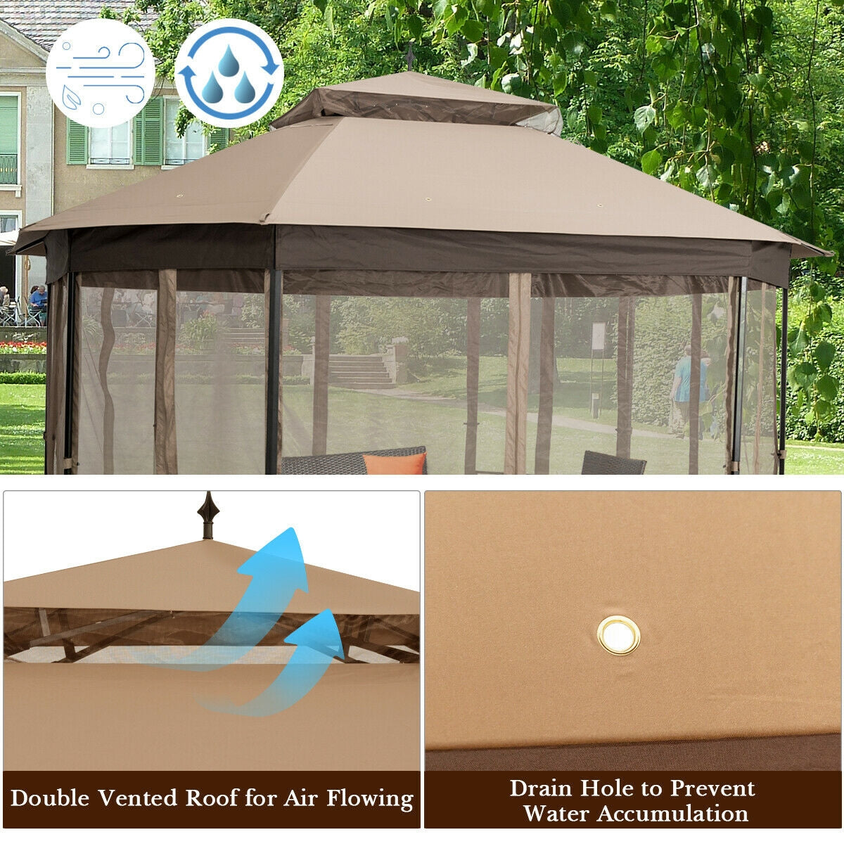 10’x 12’ Octagonal Patio Gazebo - Brown