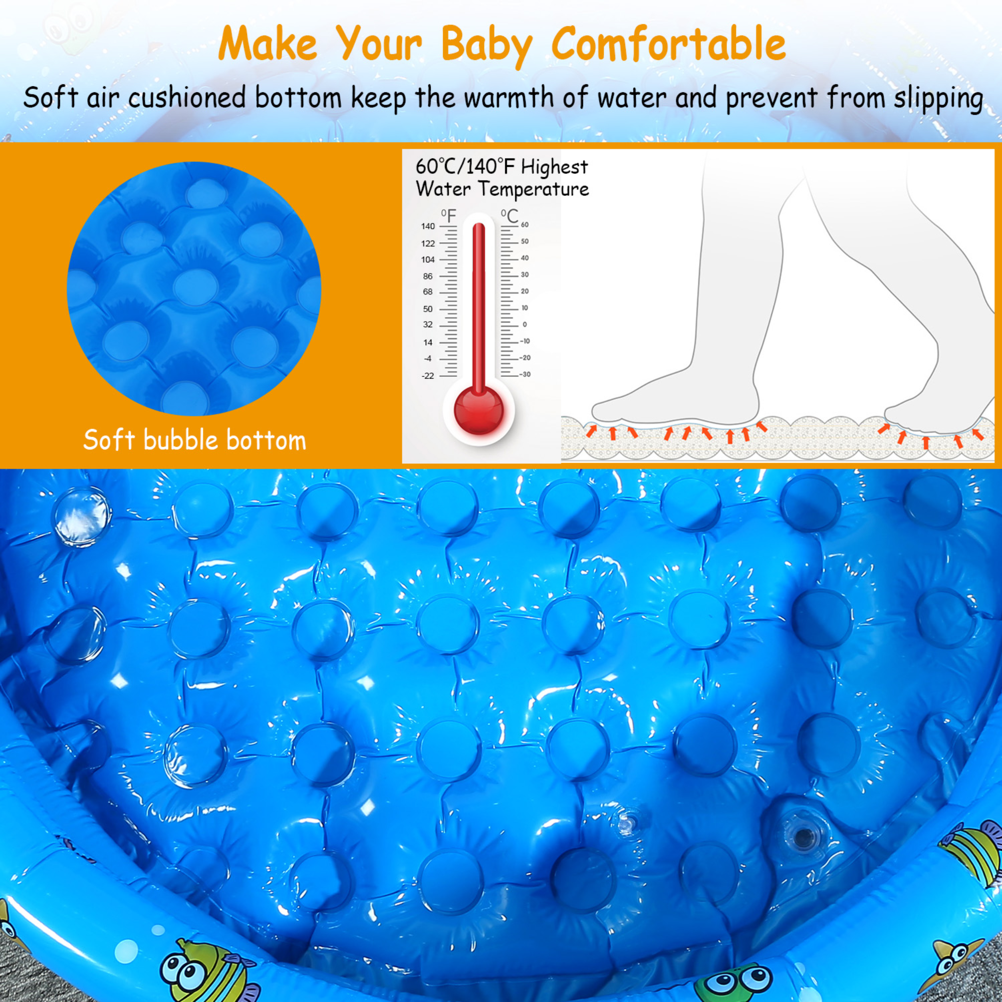 51x13Ó Inflatable Swimming Pool with 4 Valves & Bottom Water Drain Plug