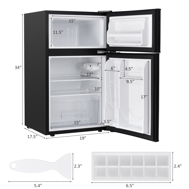 3.2 cu. ft Mini Fridge Black, with Freezer & Reversible Door