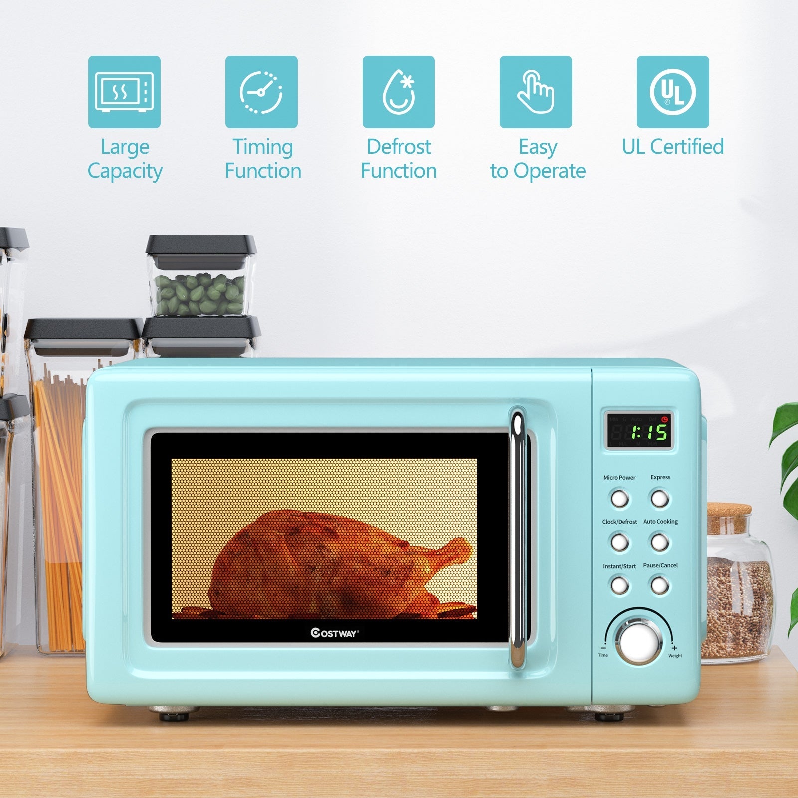 700W Retro Countertop Microwave Oven - Green