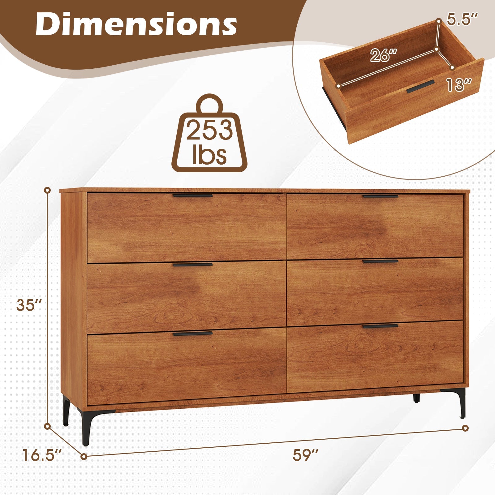6-Drawer Dresser with Interlock System - Cherry