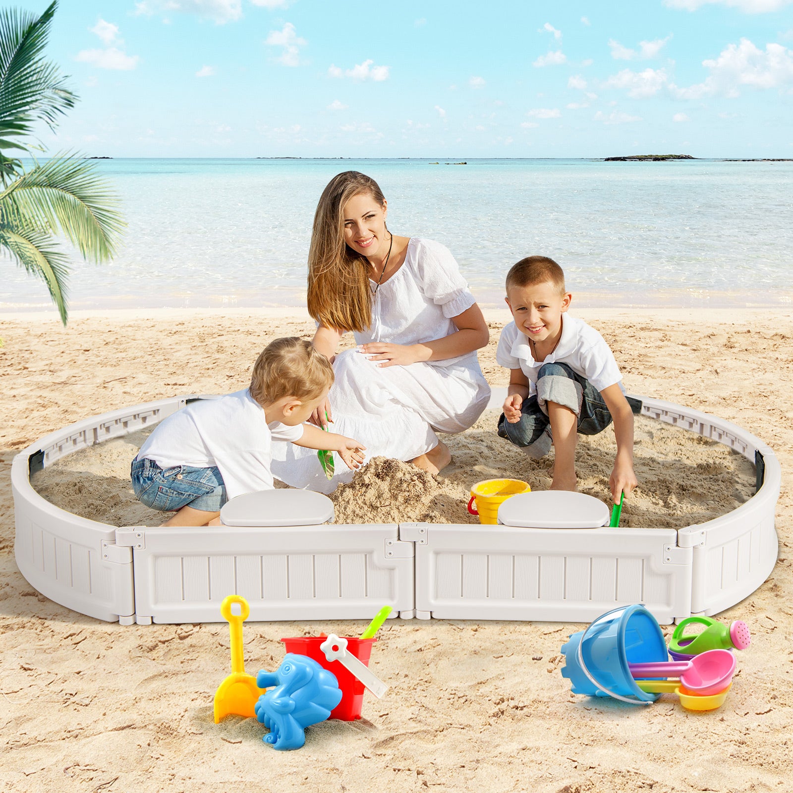 Linensnthings.com 6 Feet Kids Oval Sandbox with Built-in Corner Seat ...