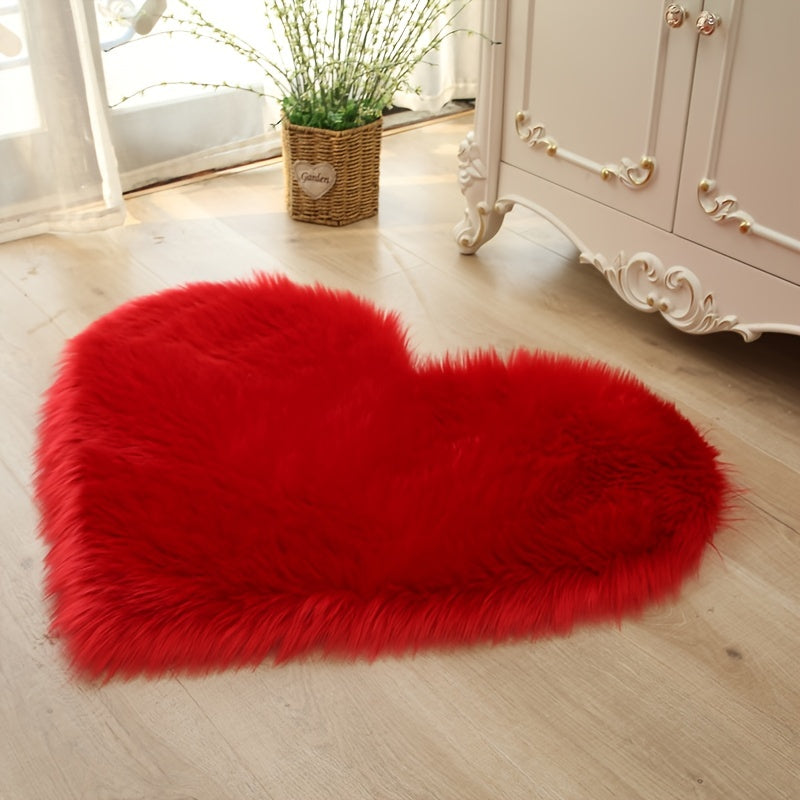 Faux Fur Room Rug, Heart Shaped Plush Rug