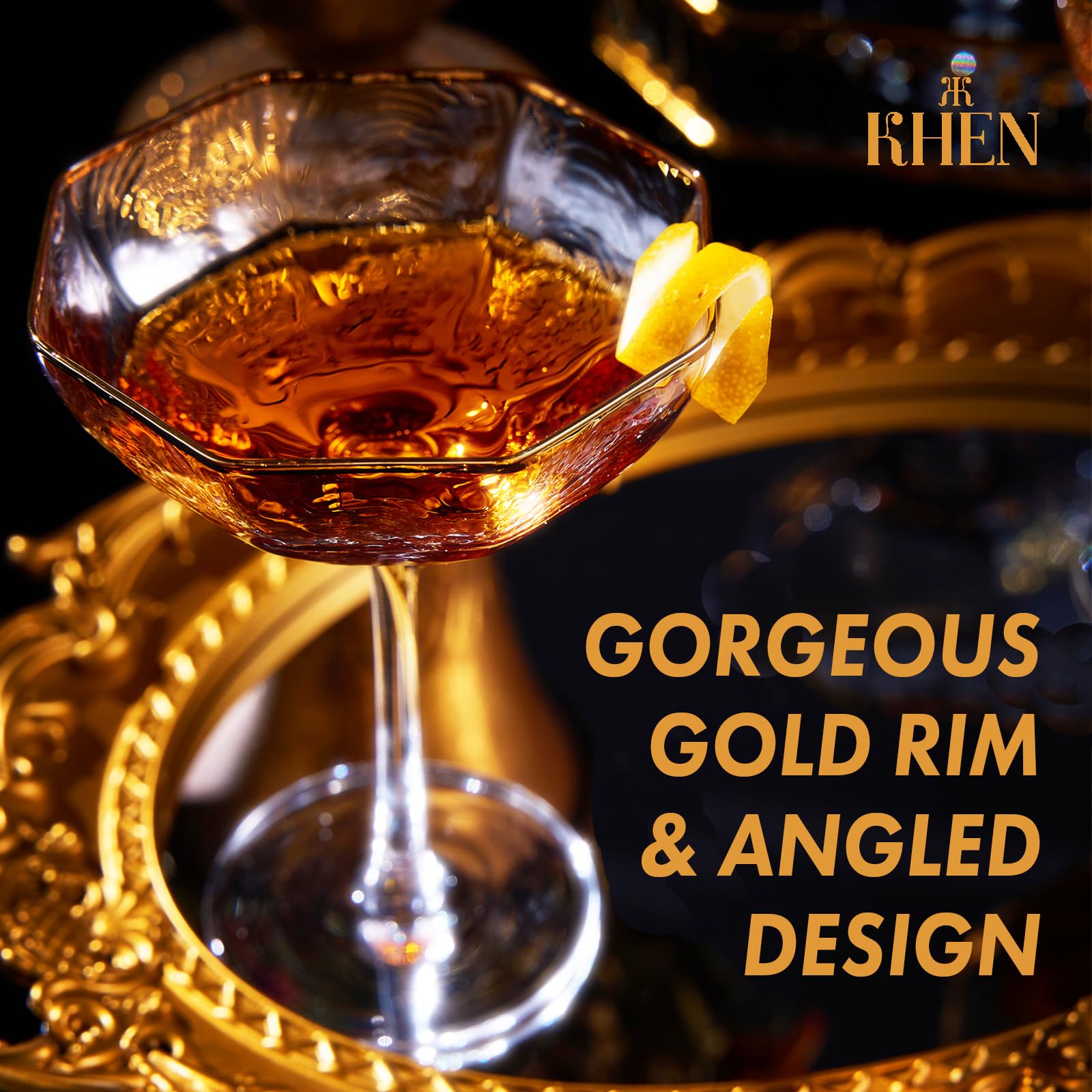 Khen Vintage Champagne Cocktail Glasses - Set of 4