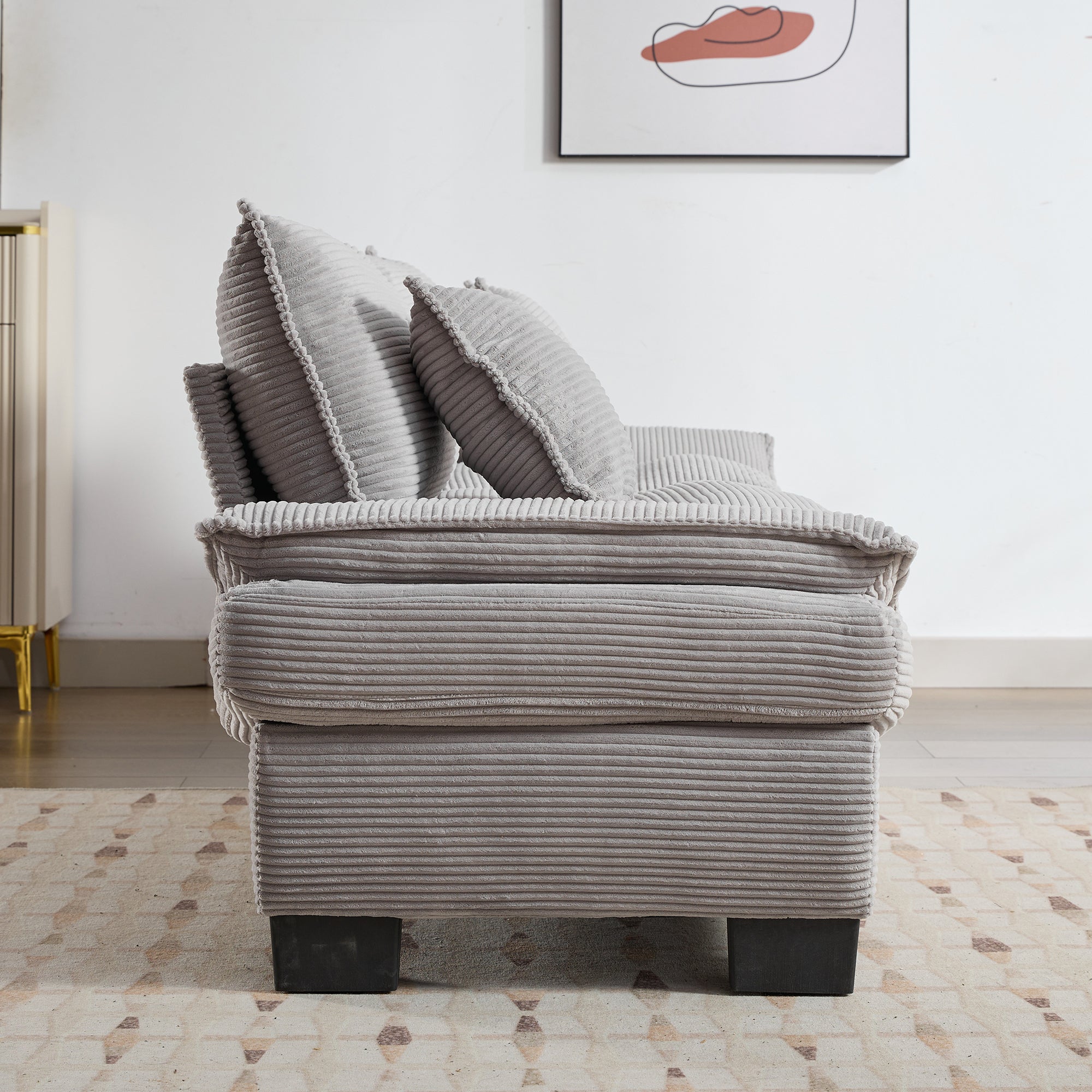 Corduroy Sofa Sleeper Couch with Pillows - Light Grey