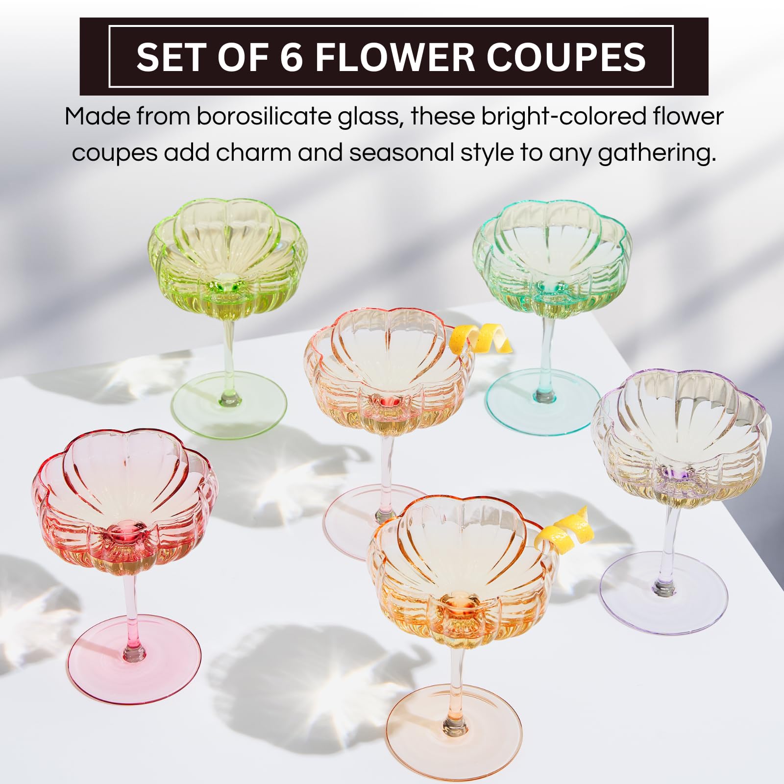 Flower Coupe Cocktail Glasses | Set of 4 | Bright Colors