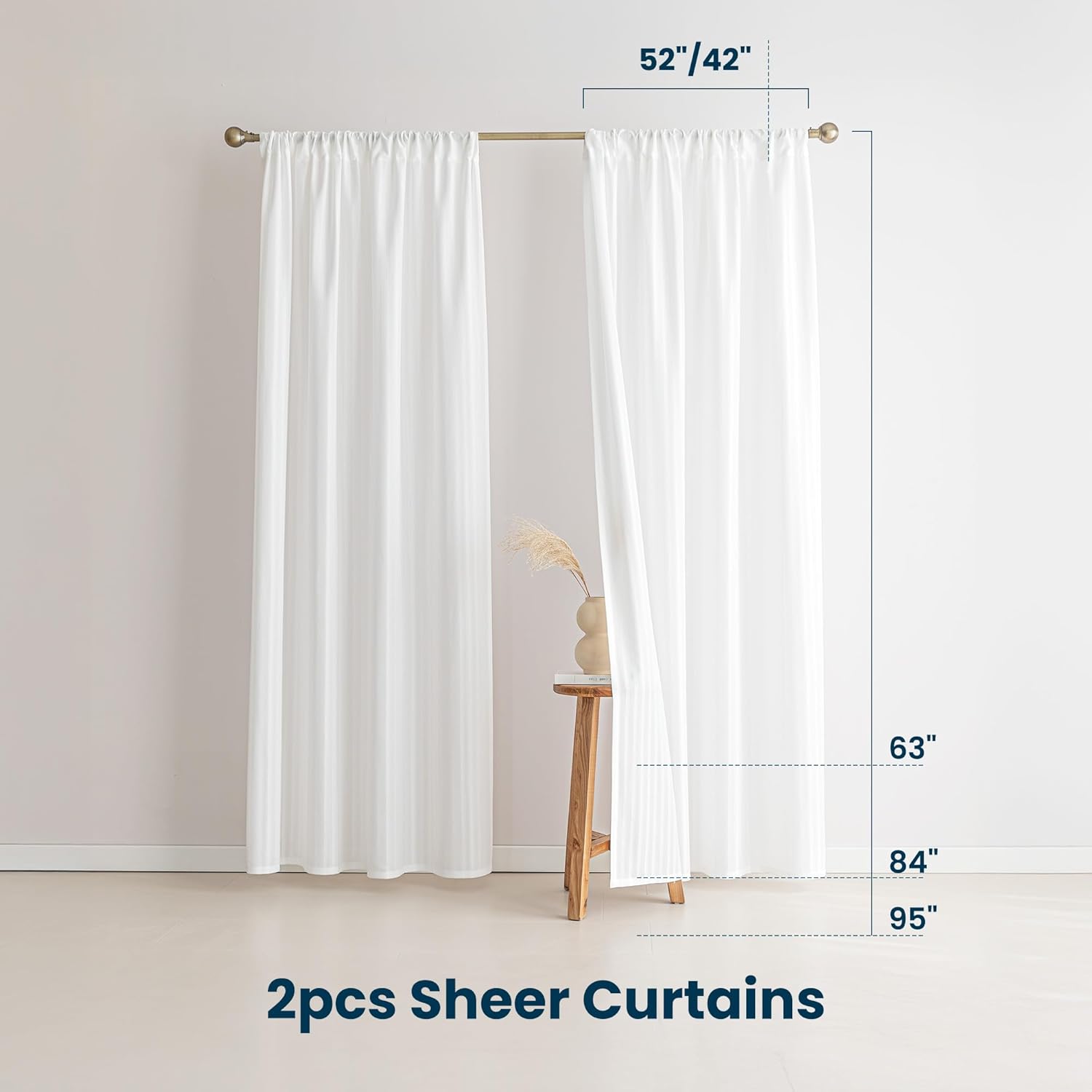 Non-See-Through Thermal Insulated White Sheer Curtains 2 Panels Set Light Filtering Window Drapes with Rod Pocket