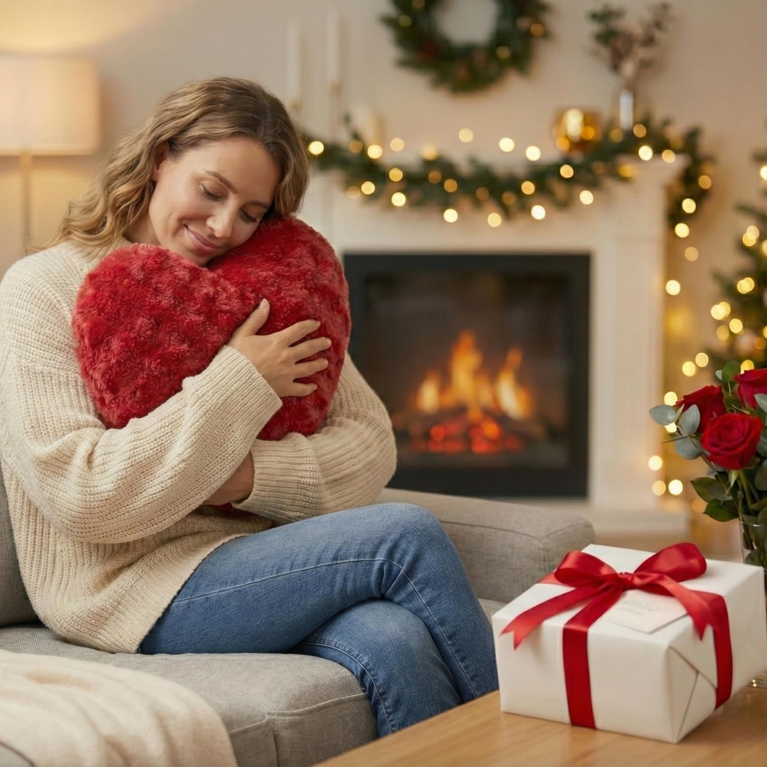 Romantic Valentine Heart Shaped Red Throw Pillow