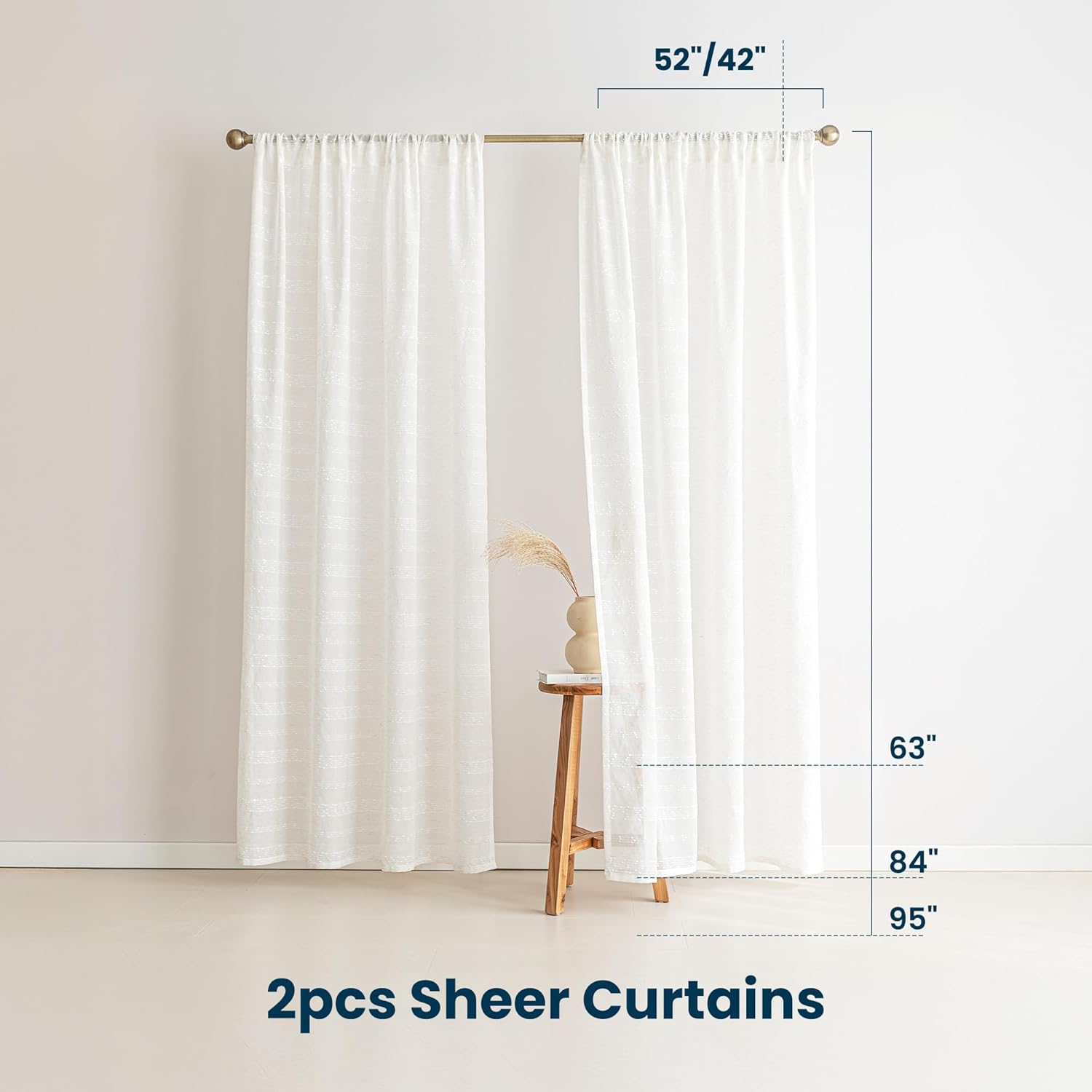 Farmhouse Semi Sheer Curtains 2 Panels Light Filtering Window Drapes with Rod Pocket