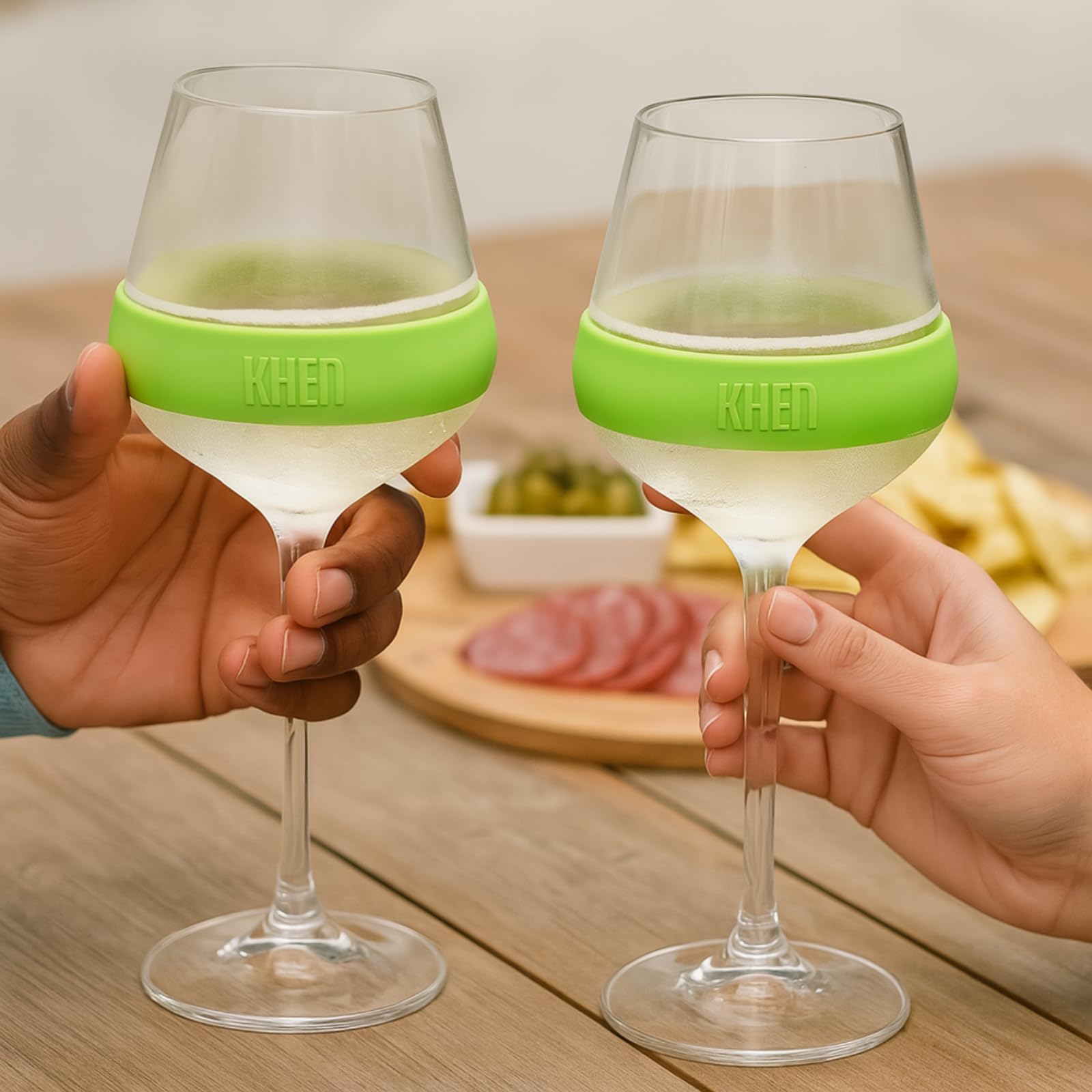 Stemmed Acrylic Cooling Wine  Glasses 14oz | Set of 2 | Green