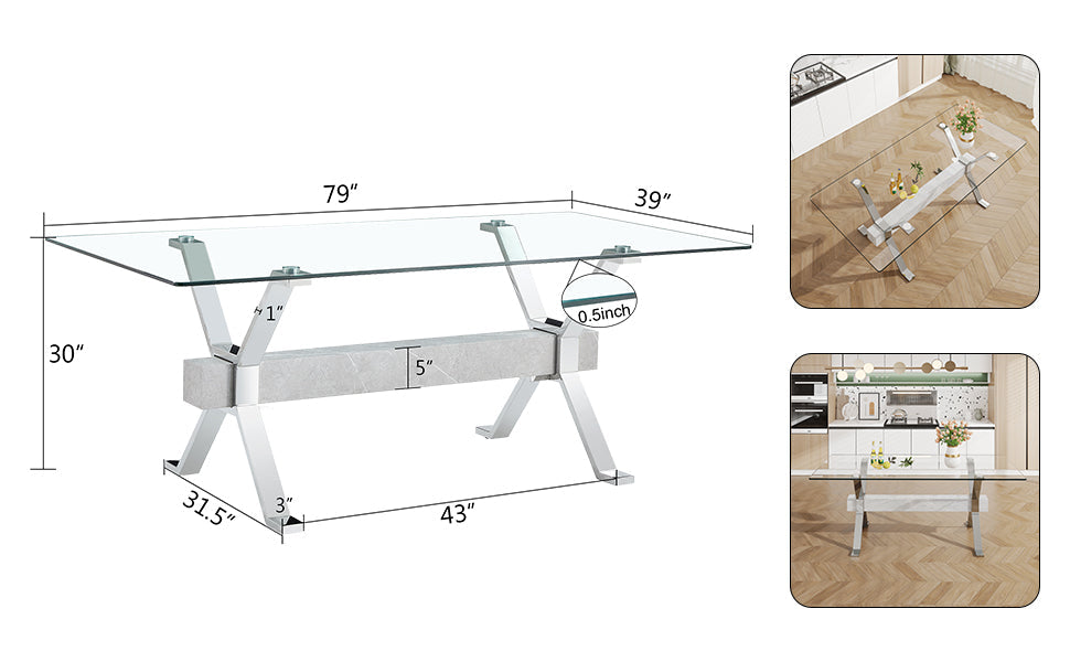 Modern Tempered Glass Dining Table 79 ''x39'' x 30 '' 1105