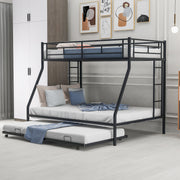 Twin over Full Bed with Sturdy Steel Frame, Bunk Bed with Twin Size Trundle, Two-Side Ladders, Black(OLD SKU:MF194424AAB) by 39F INC.