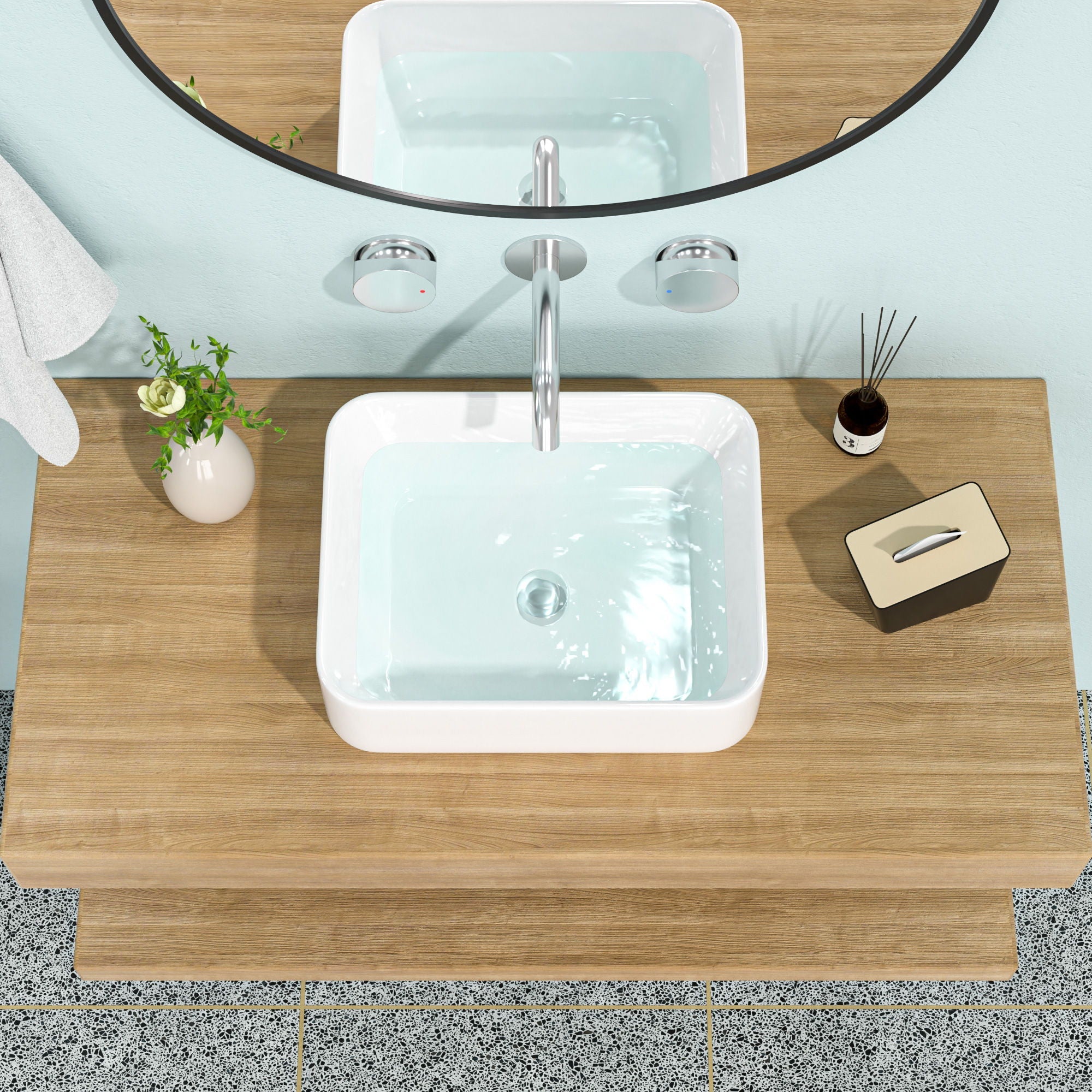 European Design Ceramic Rectangular Vessel Bathroom Sink by Couch