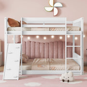 Twin Over Twin Floor Bunk Bed, Playhouse Floor Bunk Bed with Climbing Ramp, Ladder, Safety Guardrails,White by 39F INC.