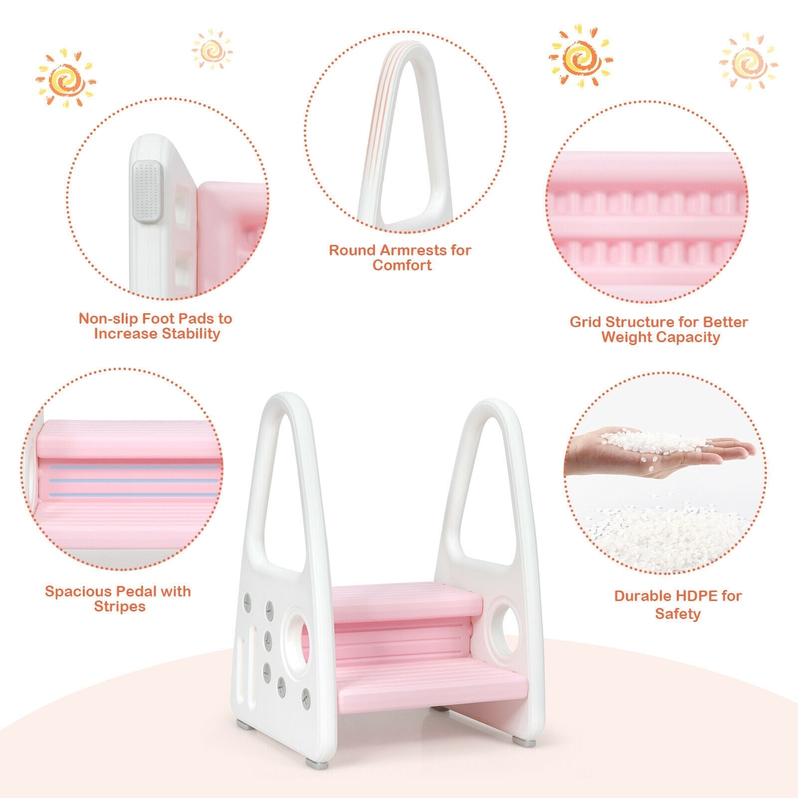 Kids Step Stool Learning Helper with Armrest -Pink