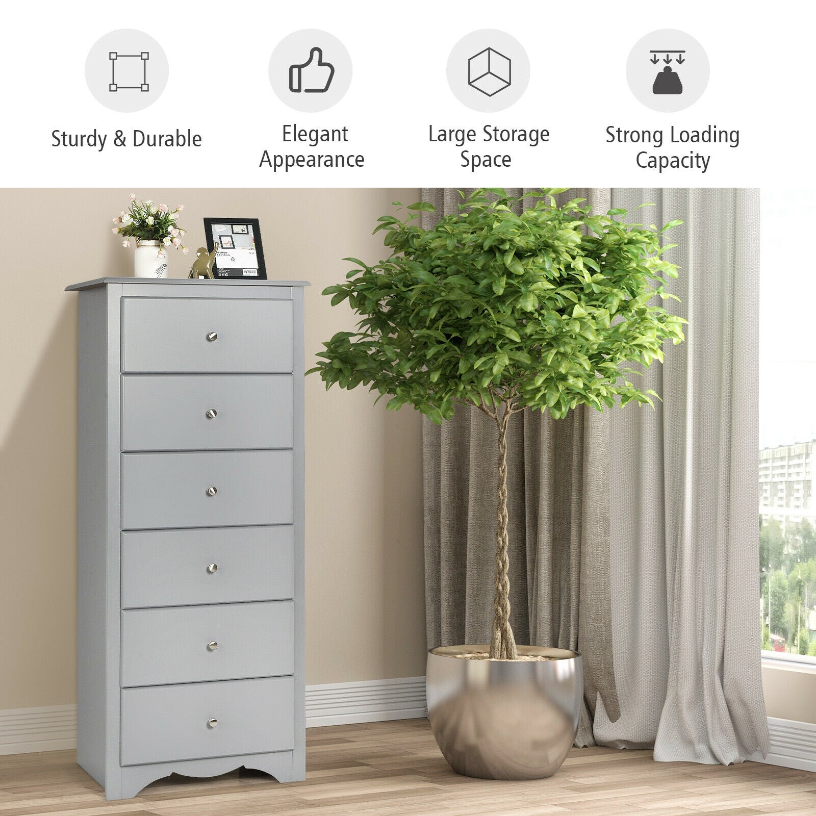 6 Drawers Chest Dresser - Gray