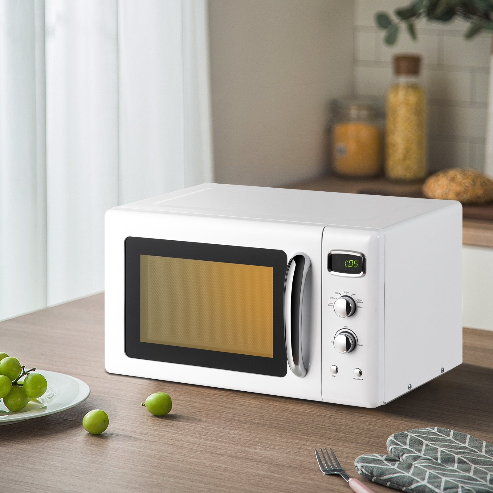 0.9 Cu.ft Retro Countertop Compact Microwave Oven - White