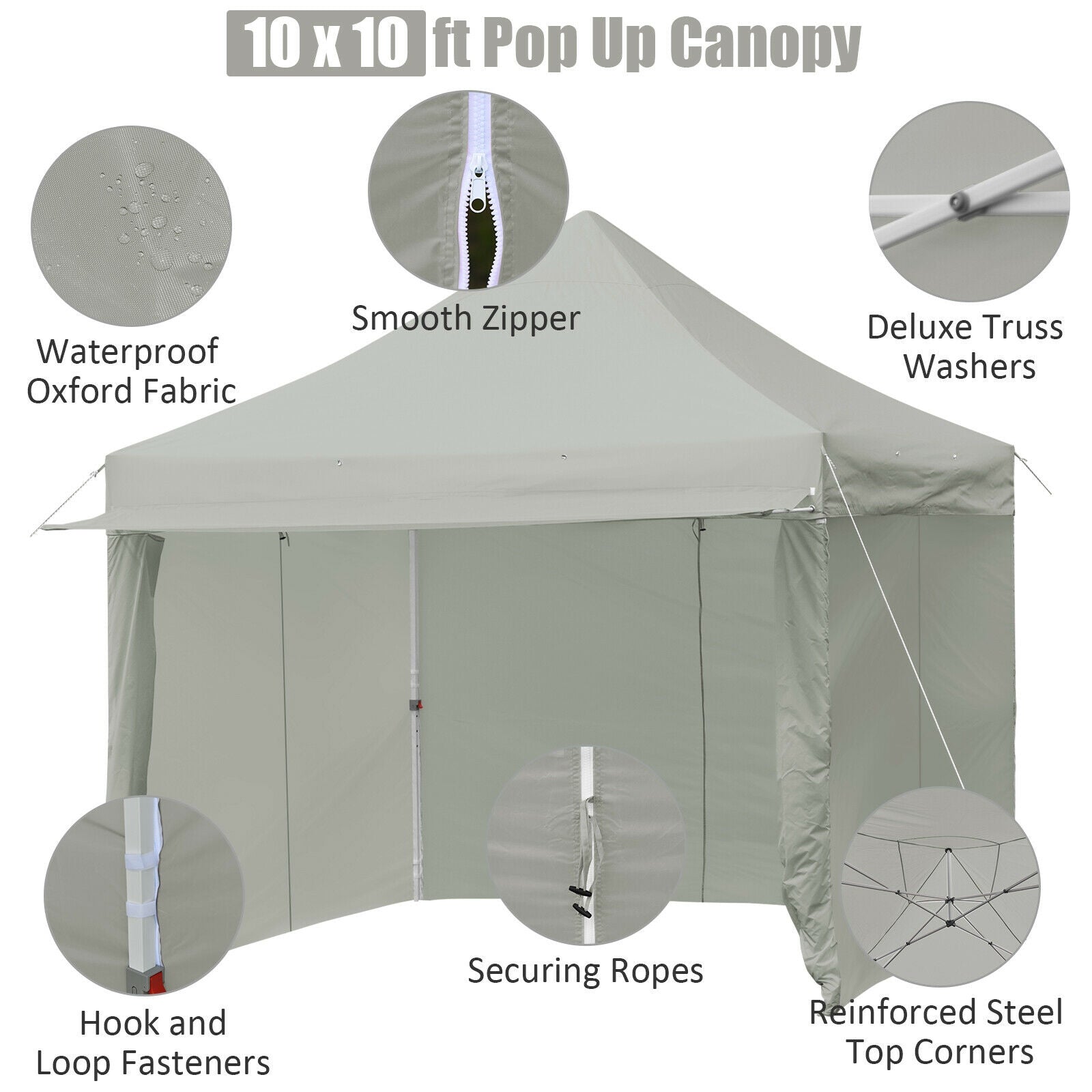 10 x 10 Feet Pop up Gazebo with 4 Height and Adjust Folding Awning - Gray