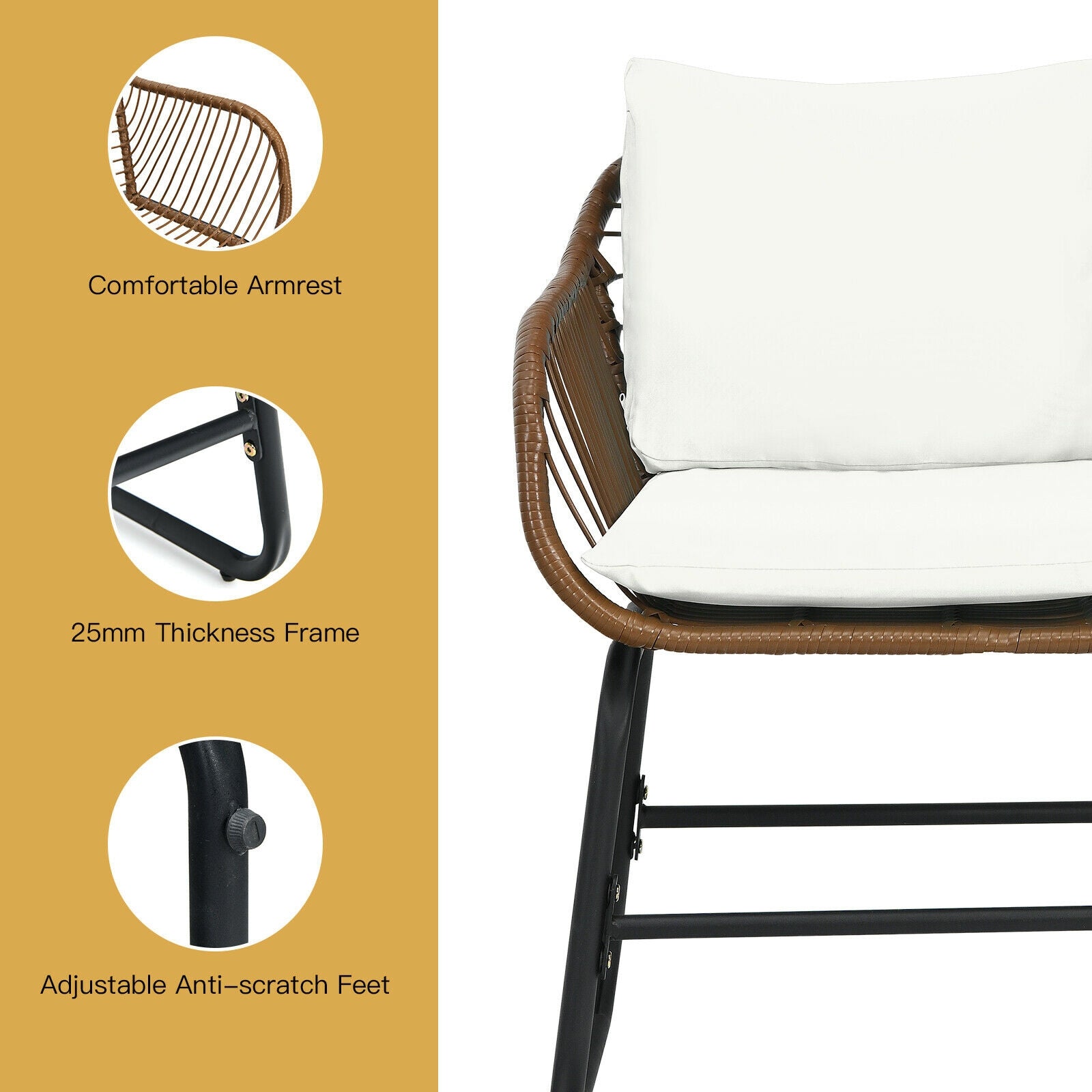3 Pieces Patio Rattan Bistro Set - White