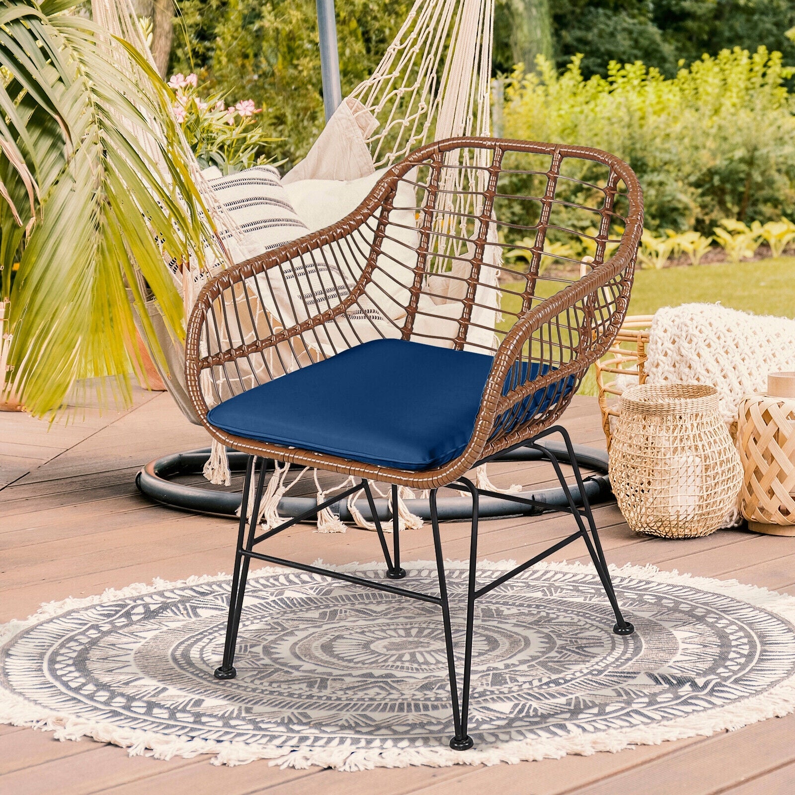 3 Pieces Patio Rattan Bistro Set with Cushion - Navy