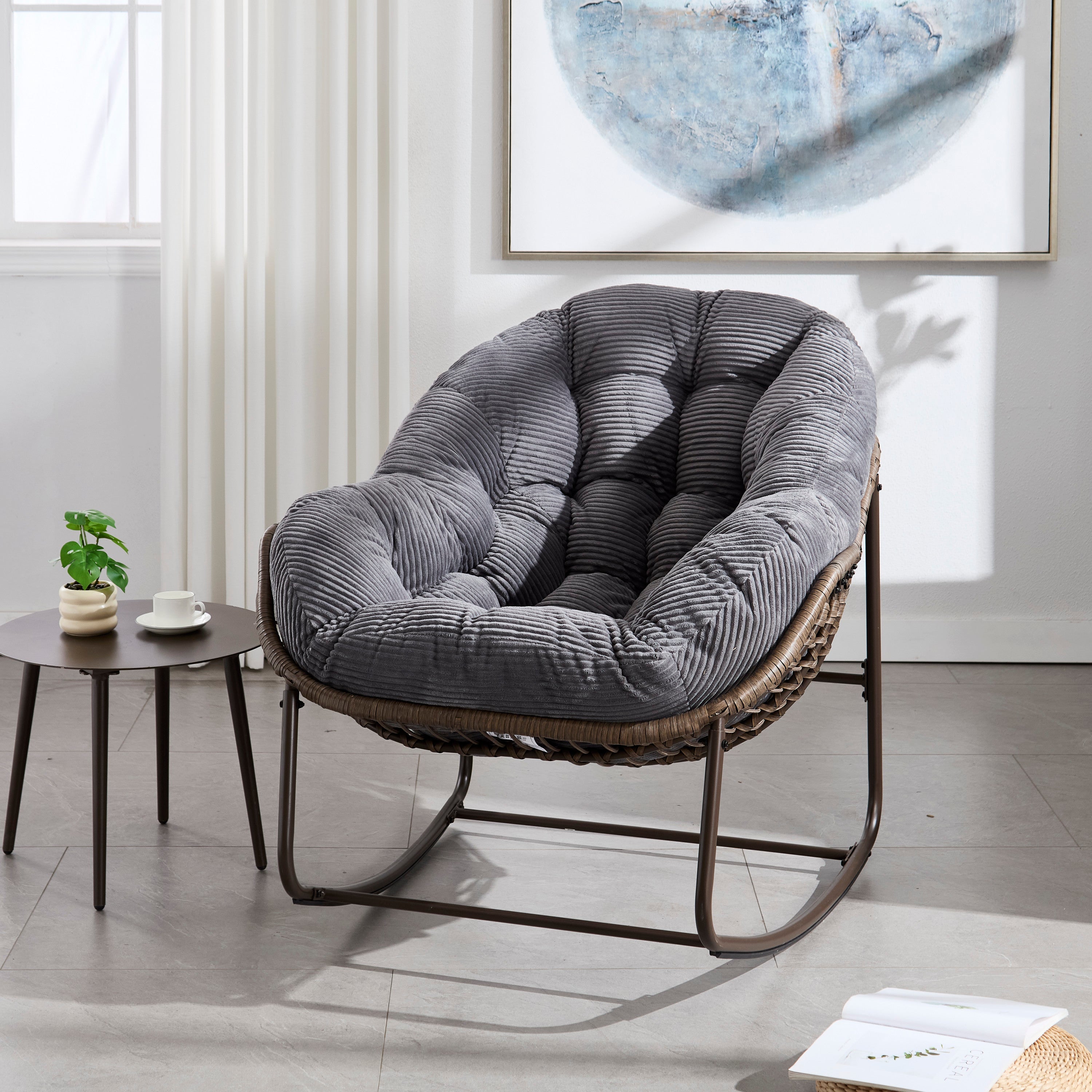 Outdoor Rattan Rocking Chair, Grey