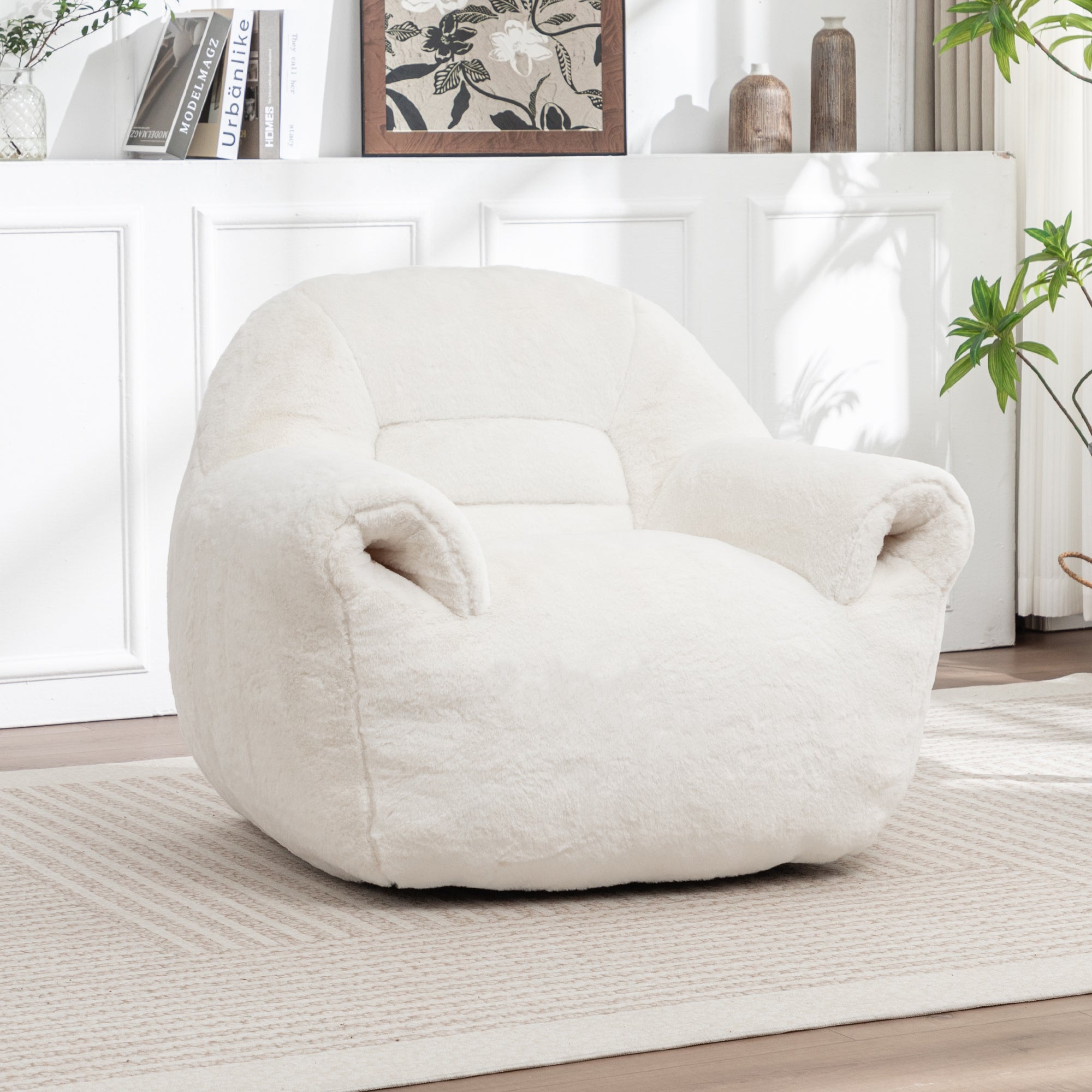 Bean Bag Chair, Comfy Bean Bag Sofa with Back Support - White
