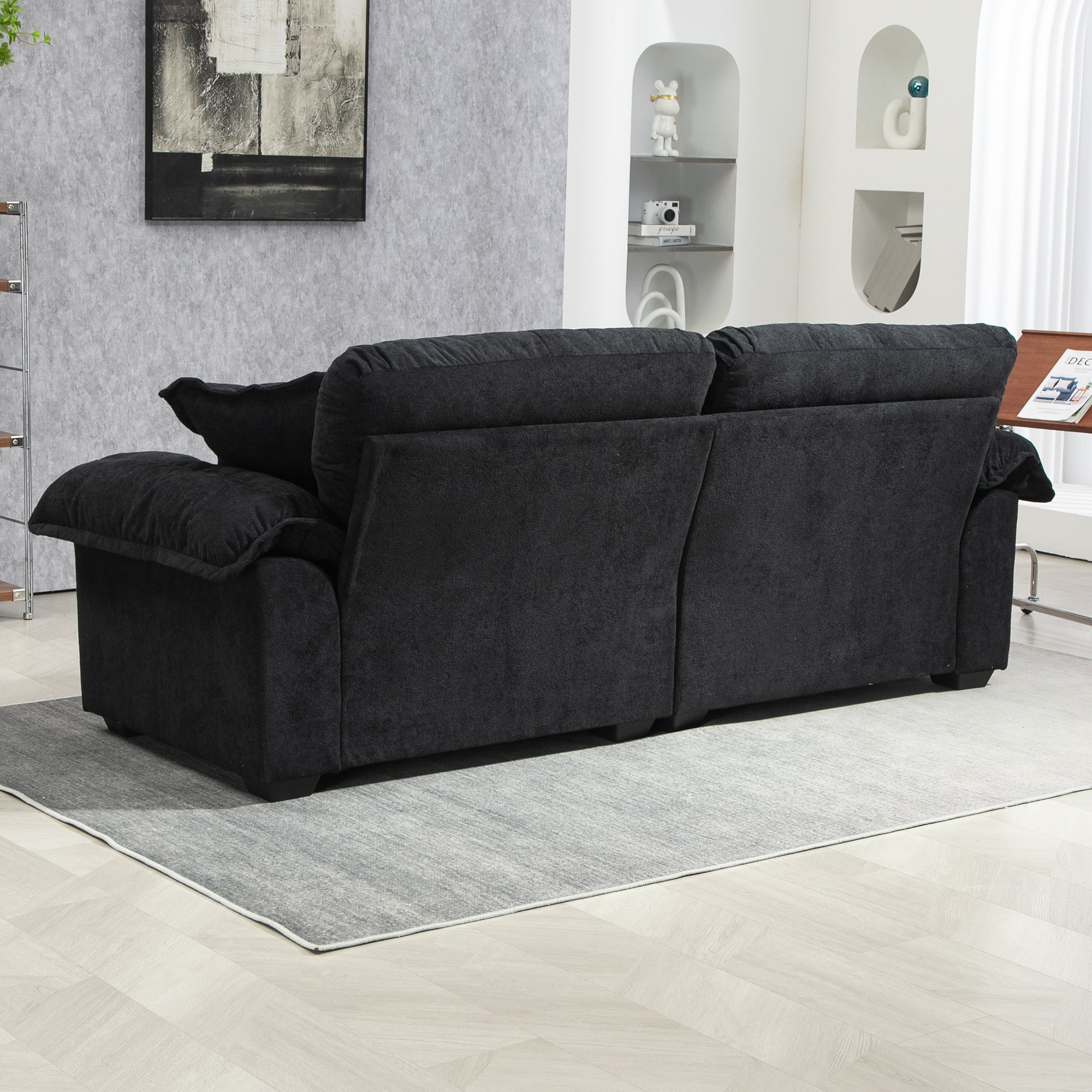 84' Chenille Sofa Small Sofa Loveseat Deep Seat Sofa Couch - Black