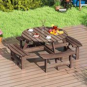 8-Person Round Picnic Table Set - Brown