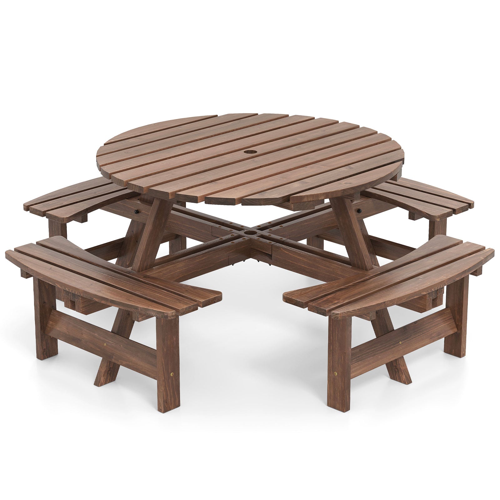 8-Person Round Picnic Table Set - Brown