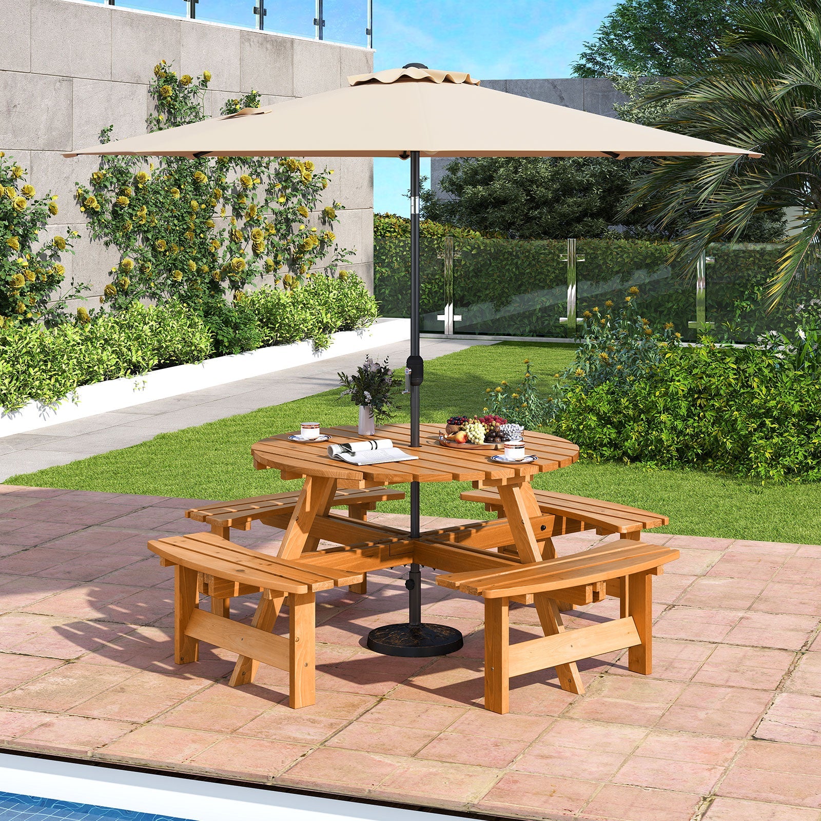8-Person Round Picnic Table Set - Yellow