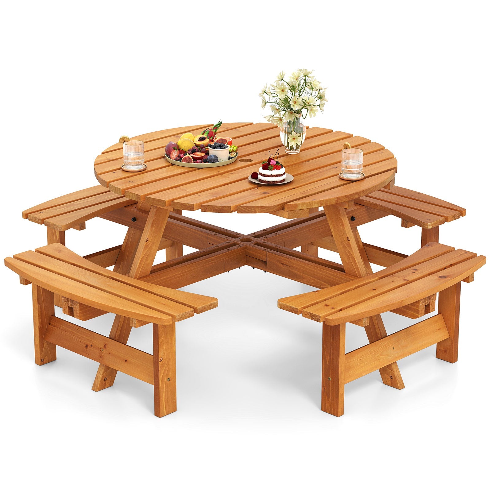 8-Person Round Picnic Table Set - Yellow