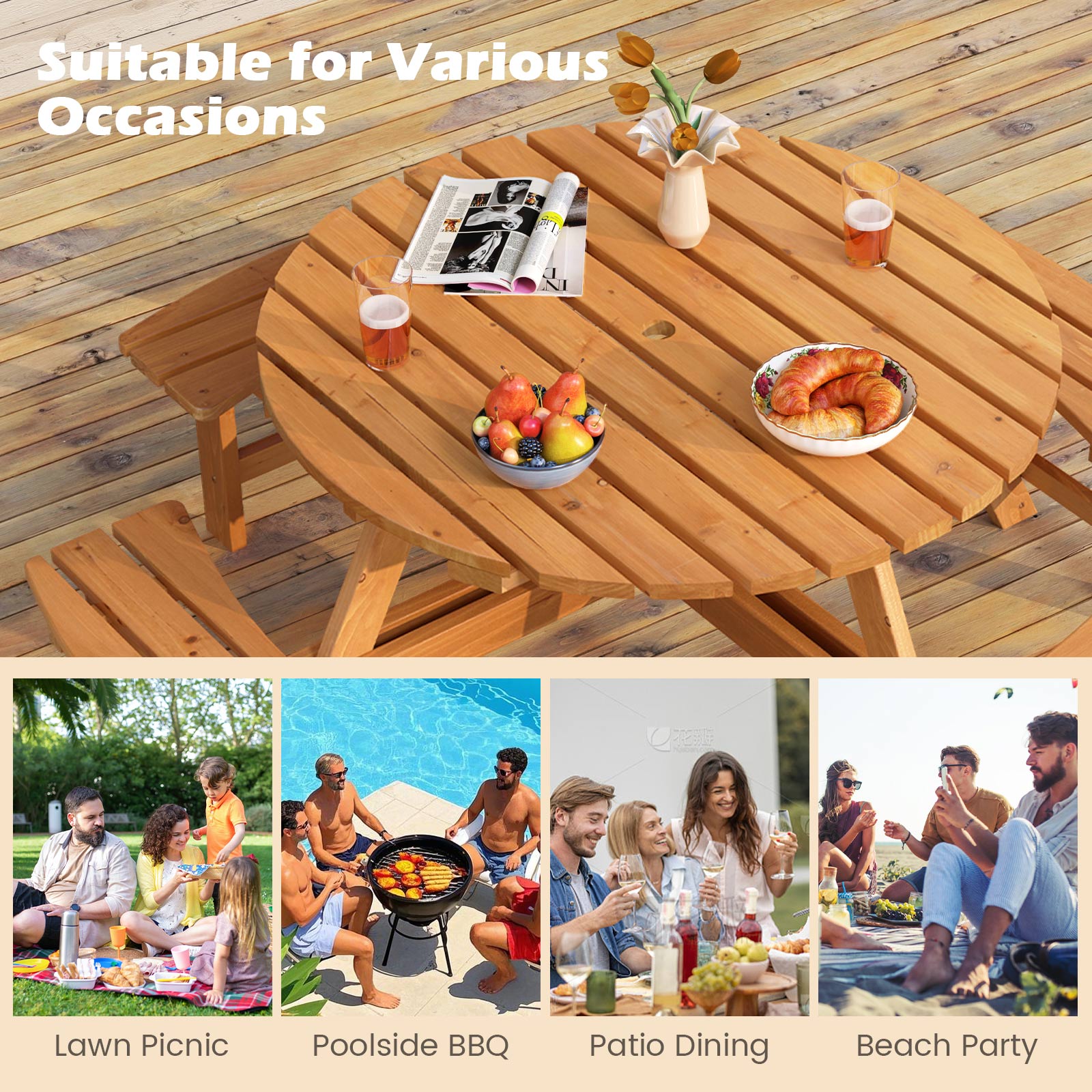 8-Person Round Picnic Table Set - Yellow