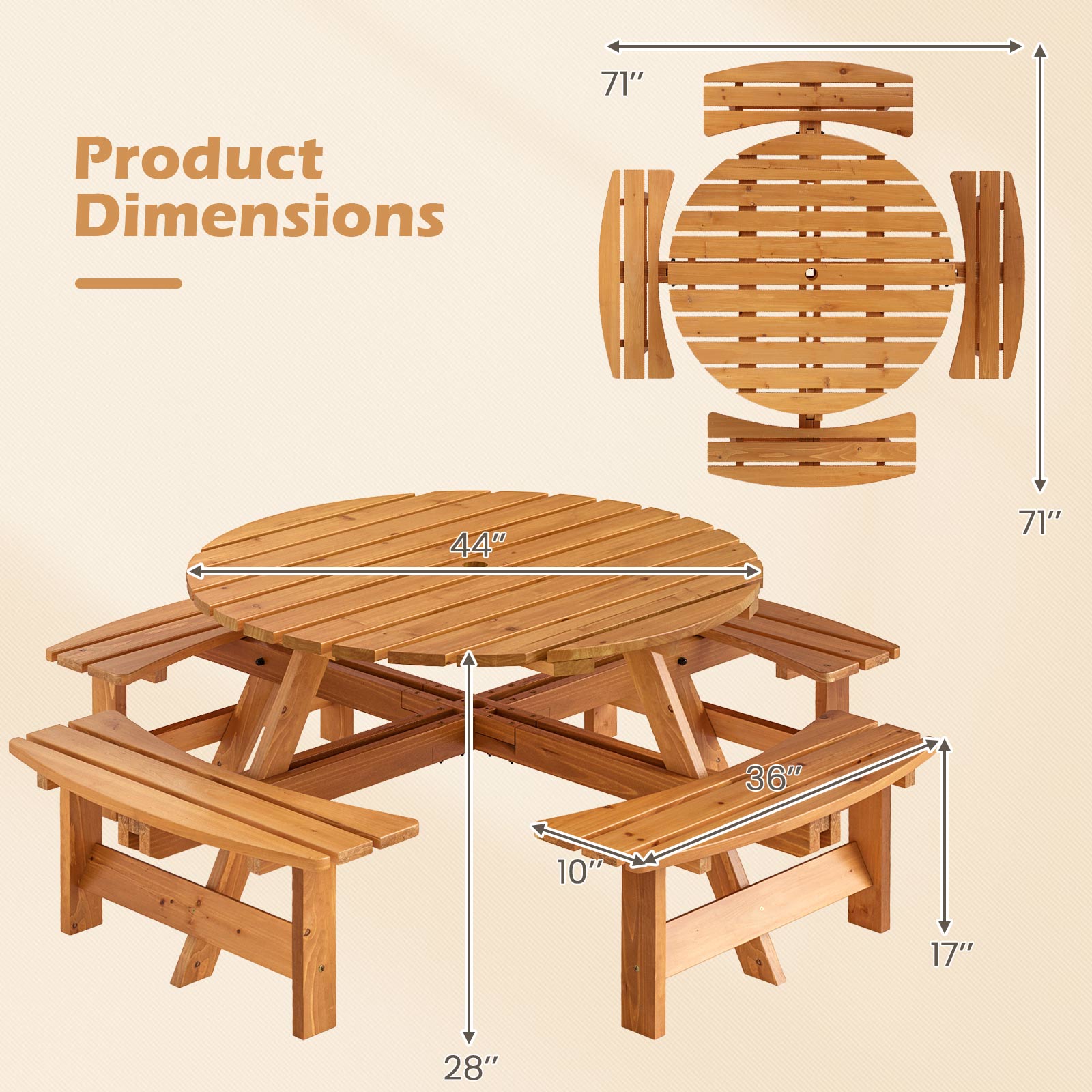 8-Person Round Picnic Table Set - Yellow