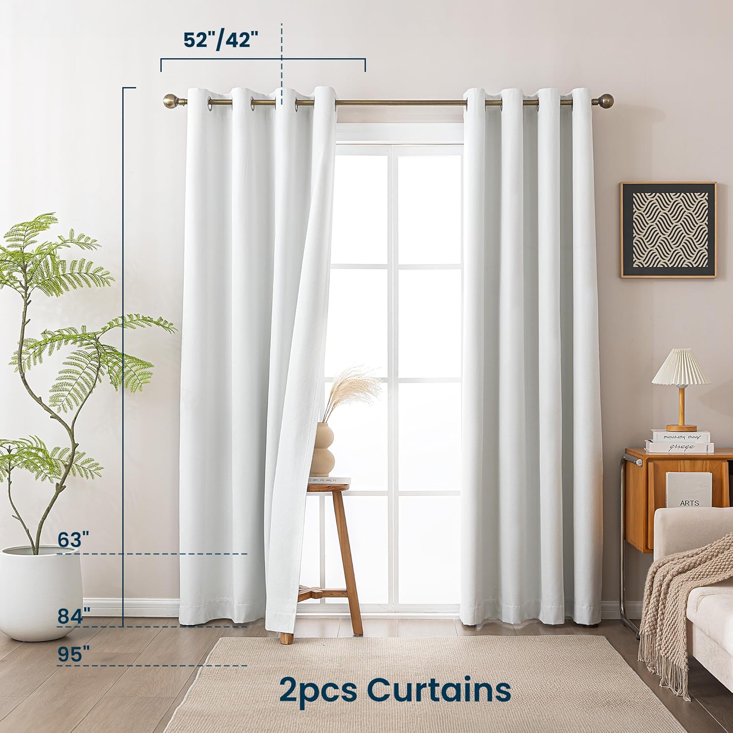 Blackout Curtains for Room Darkening Window Drapes with Rod Pocket 2 Panels Set-White