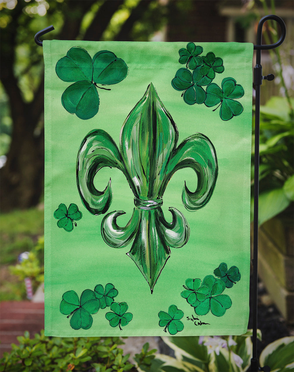 St Patrick's Day Fleur de lis Garden Flag