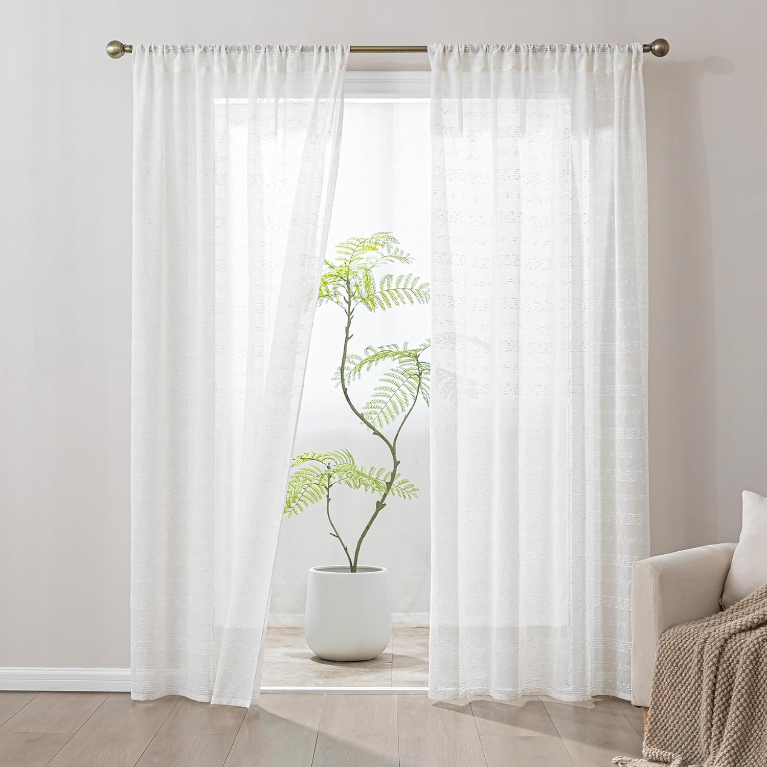 Farmhouse Semi Sheer Curtains 2 Panels Light Filtering Window Drapes with Rod Pocket